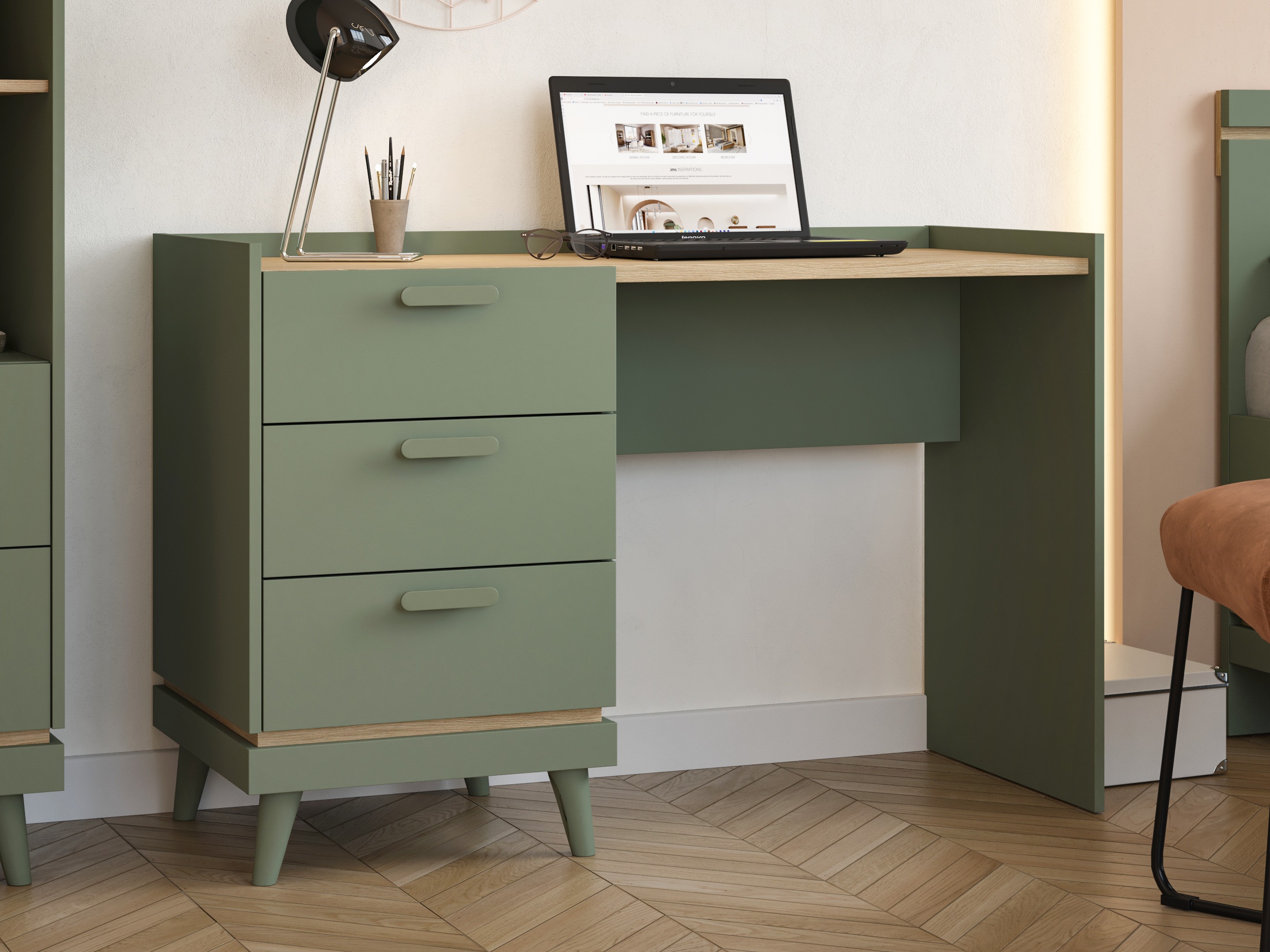 Bürotisch Fertalu 103 (Grün + Eichenholzoptik)