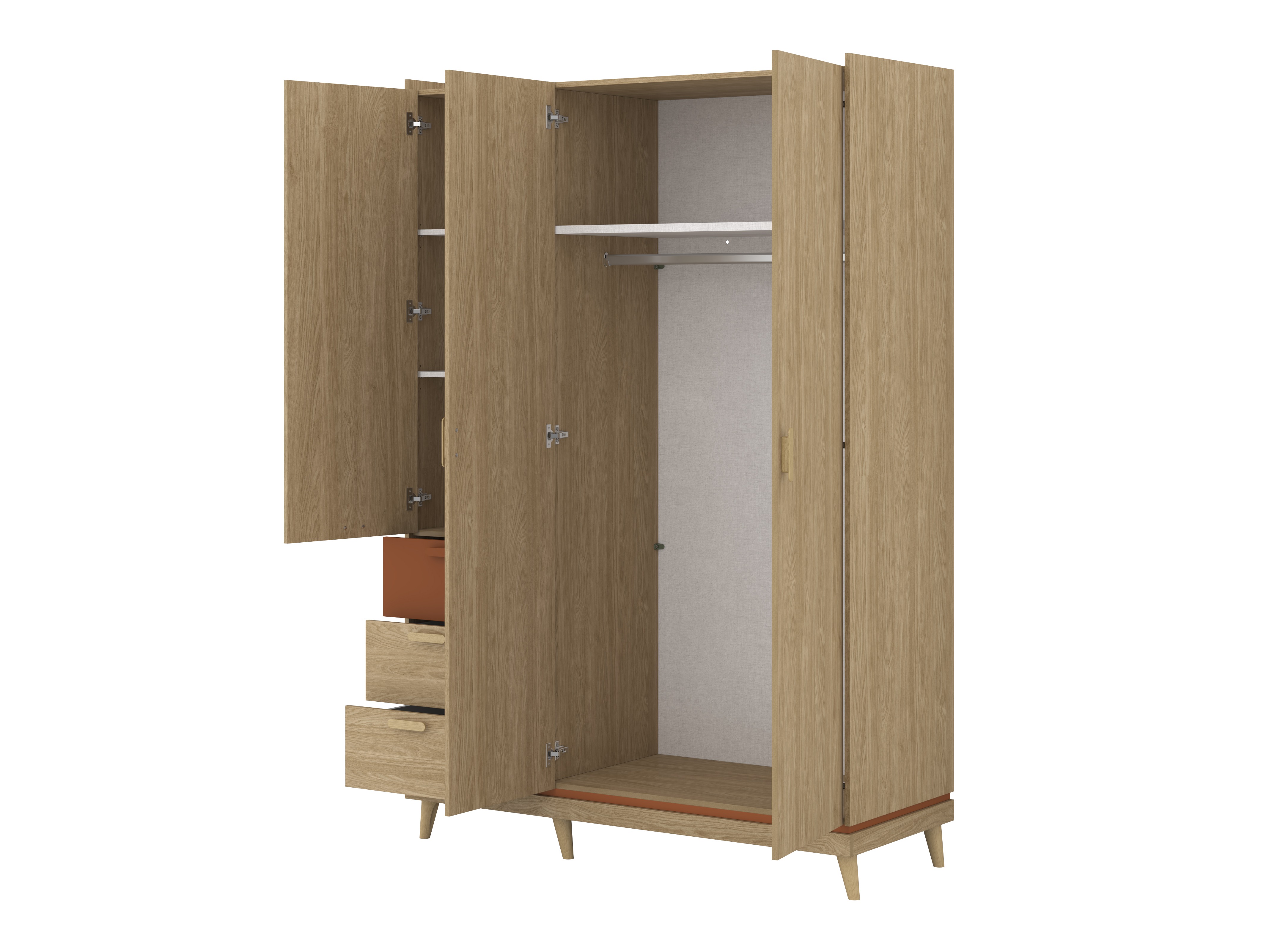Kleiderschrank Fertalu 100 (Eichenholzoptik + Orange)