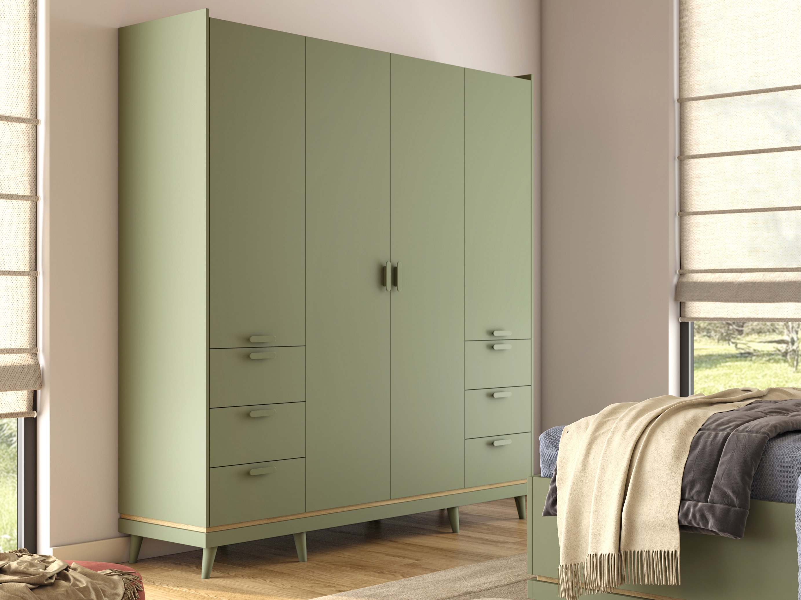 Kleiderschrank Fertalu 101 (Grün + Eichenholzoptik)