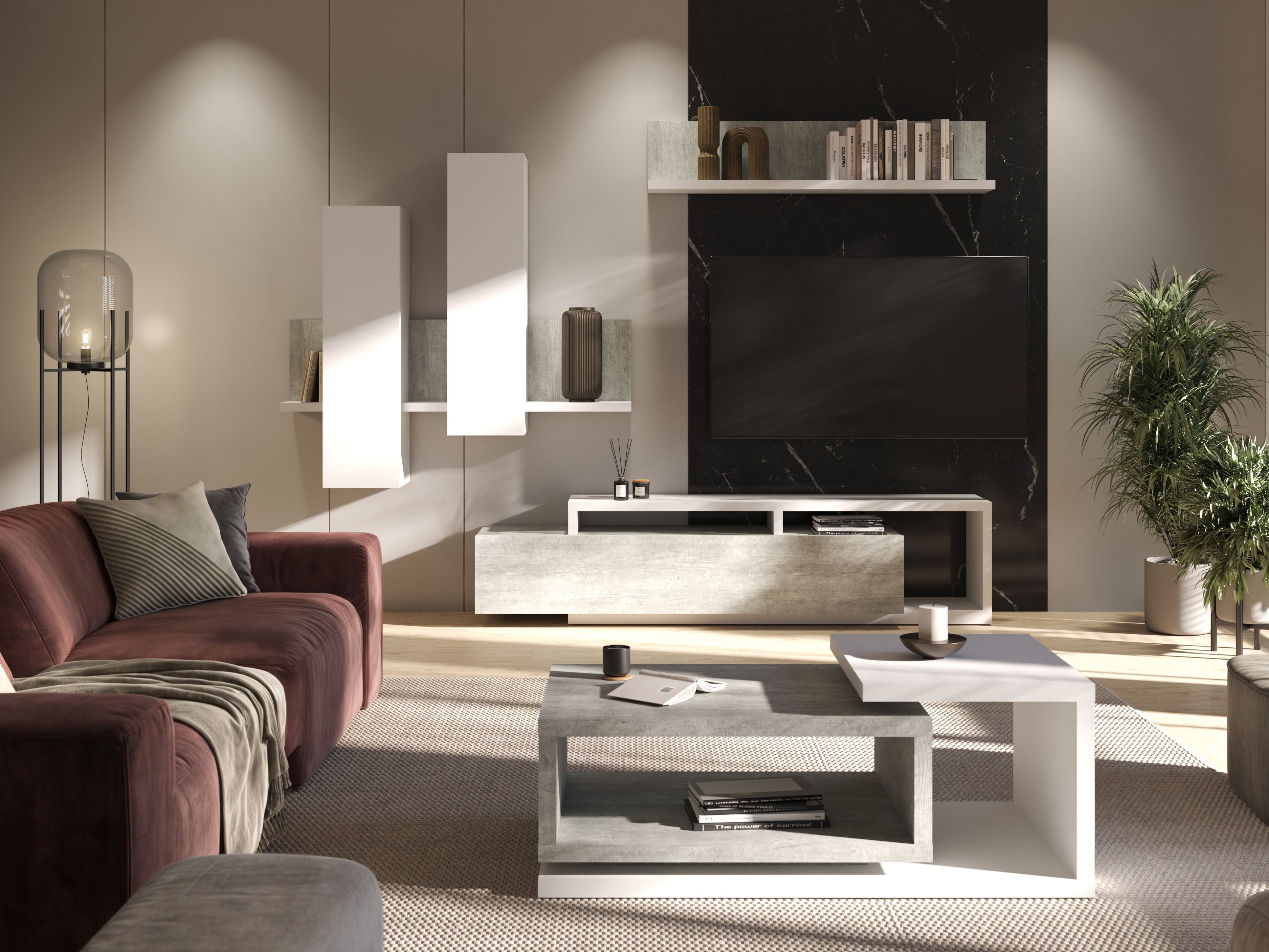 TV-Möbel Lutiva 103 (Weiss + Beton)