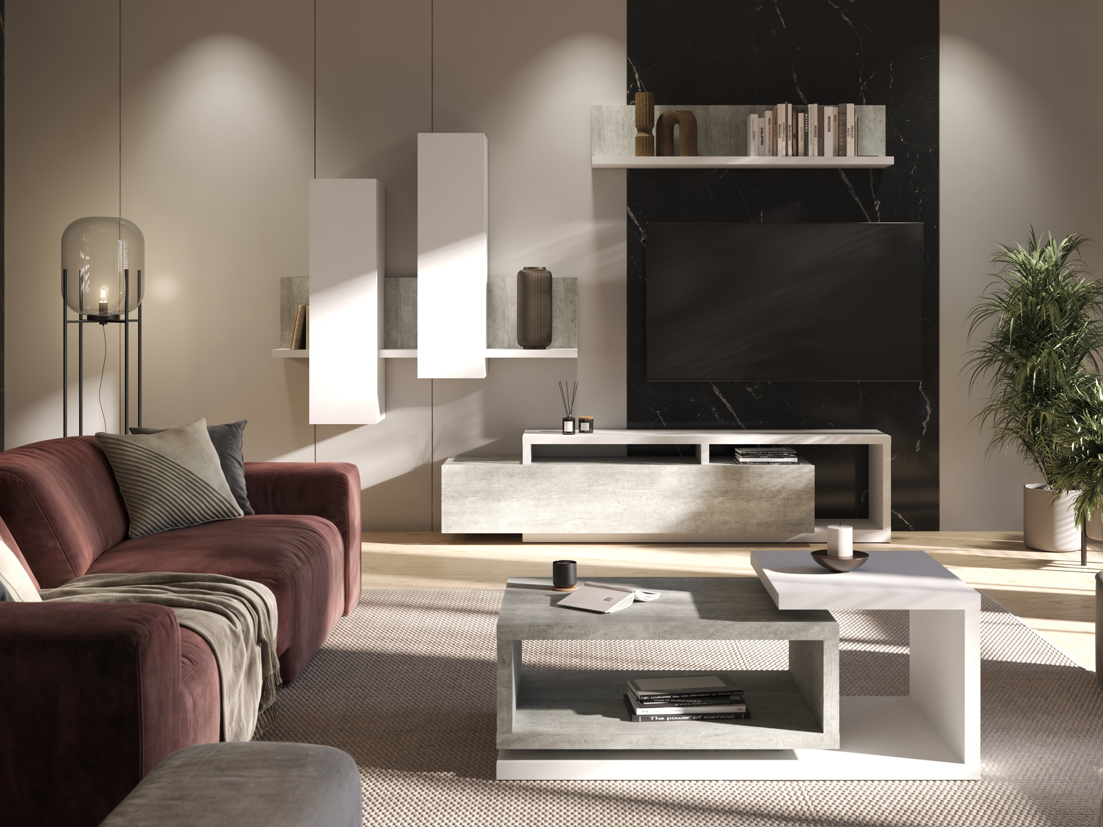 Wohnzimmer-Sets Lutiva 100 (Weiss + Beton)