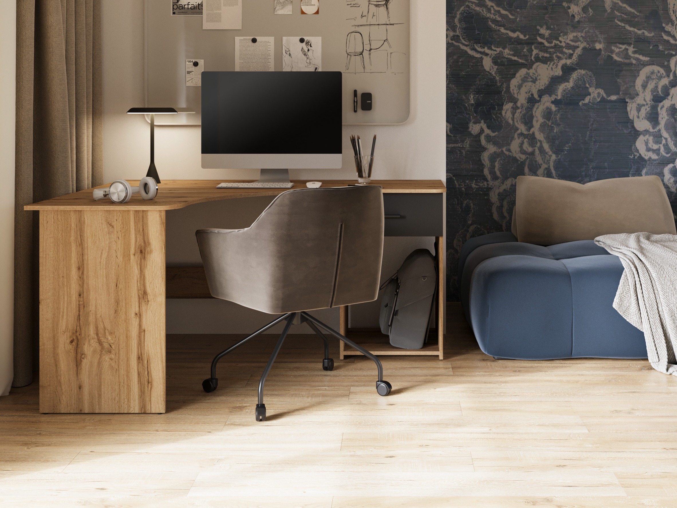 Eckschreibtisch Austin 303 (Wotan Eiche + Schwarz)