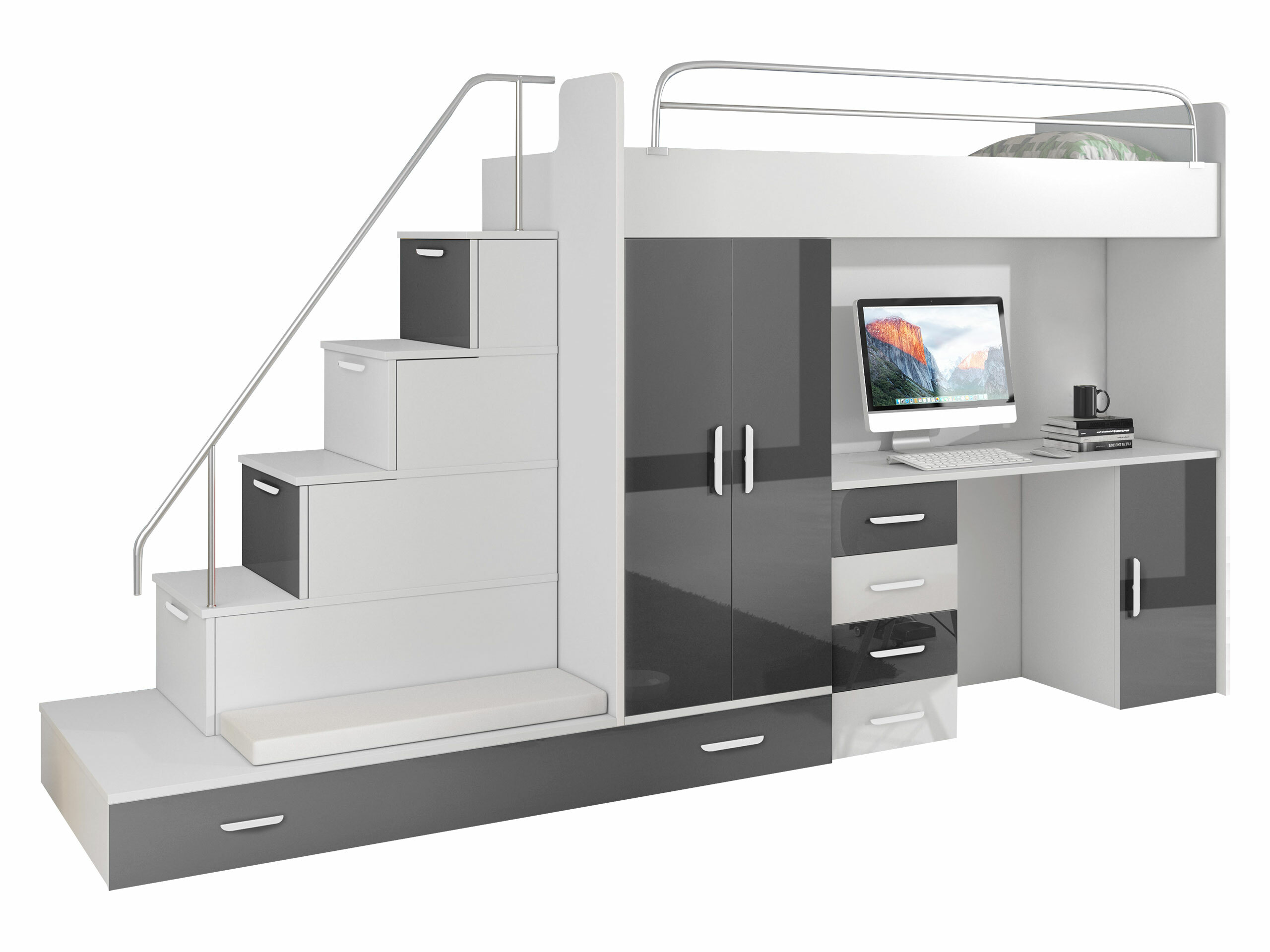 Kinderzimmer-Set Campus I (Weiss + Weiss glänzend + Glanzgrau)
