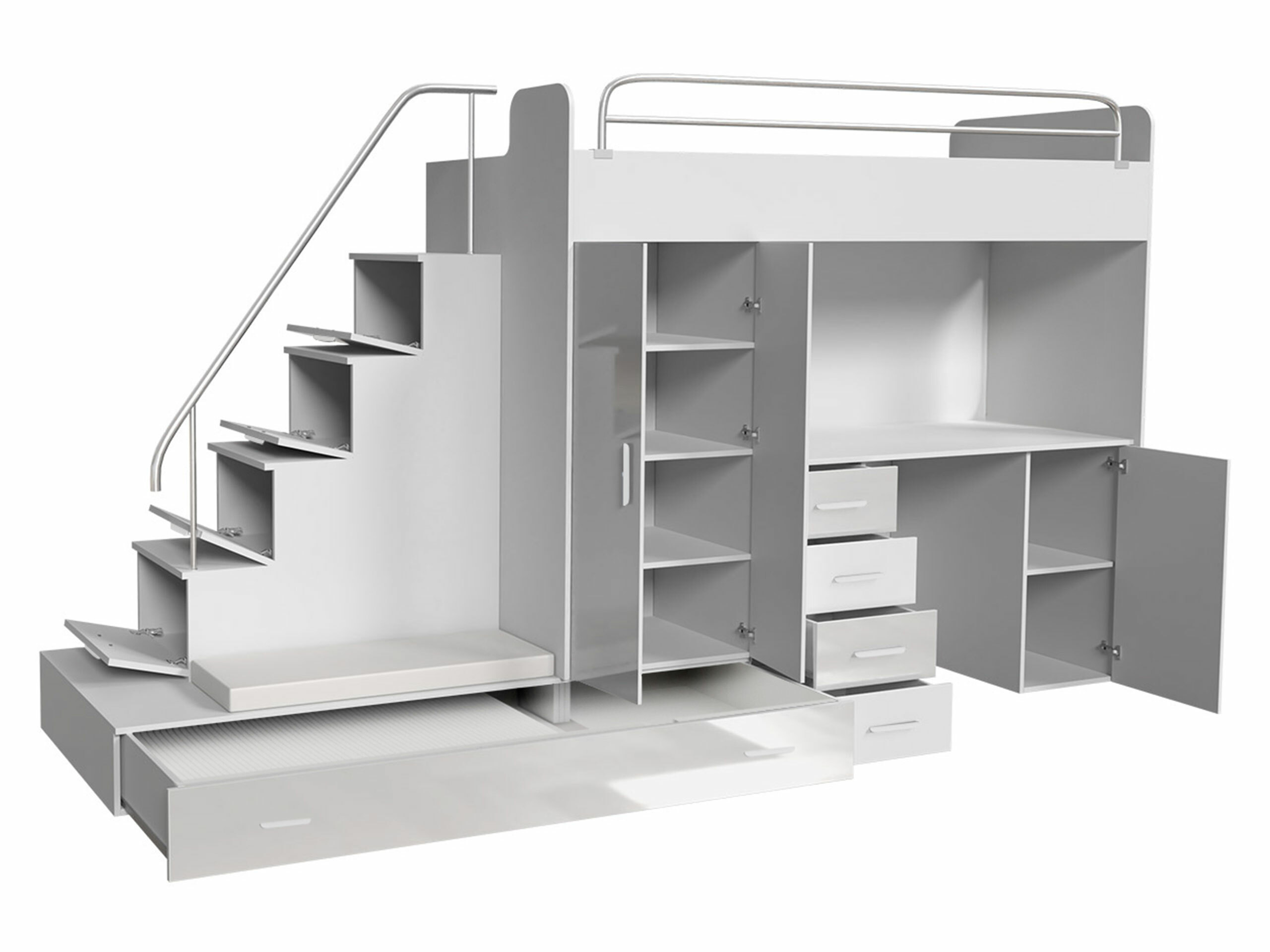 Kinderzimmer-Set Campus I (Weiss + Weiss glänzend + Glanzgrau)