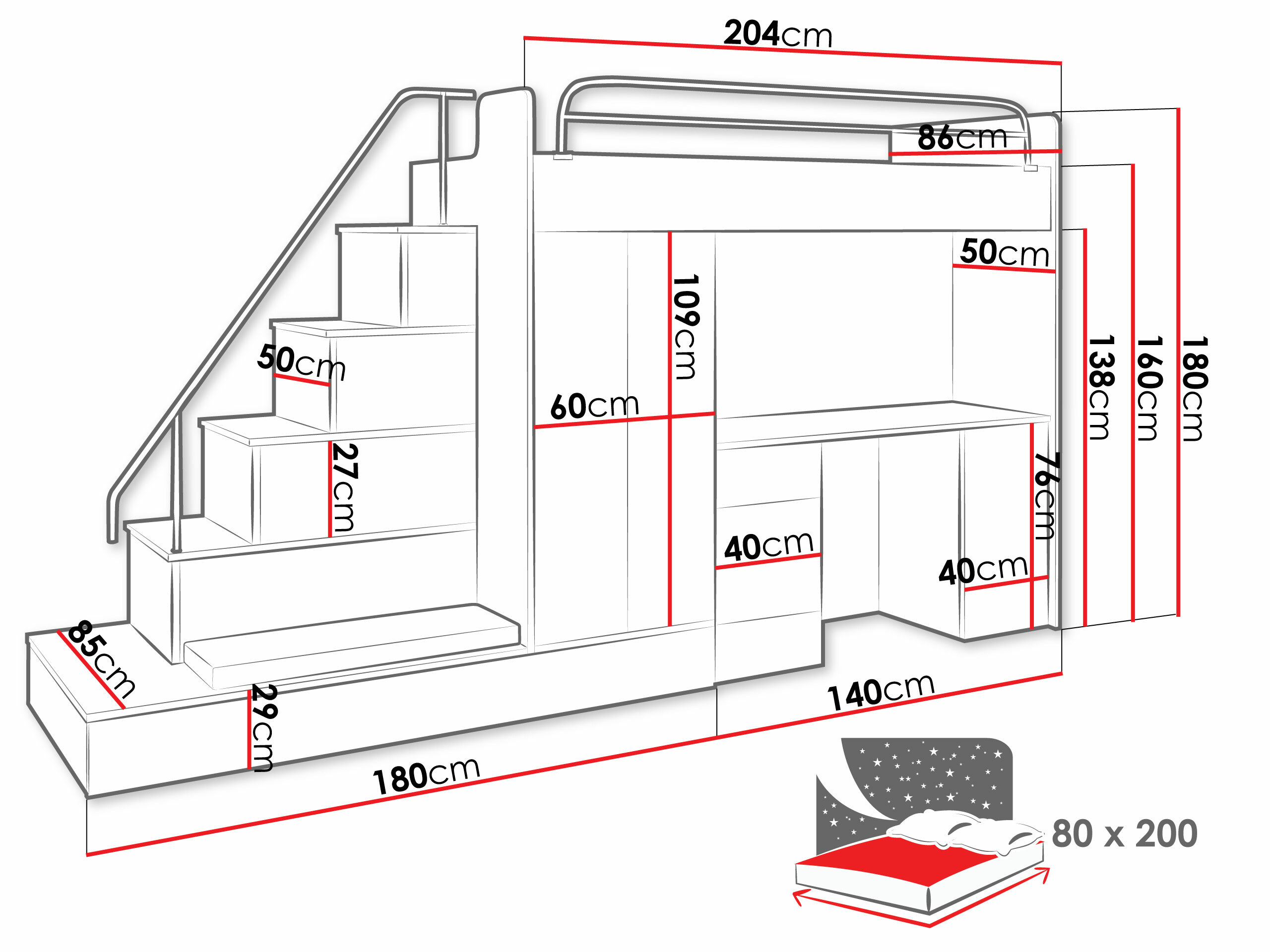 Kinderzimmer-Set Campus I (Weiss + Weiss glänzend + Glanzgrau)
