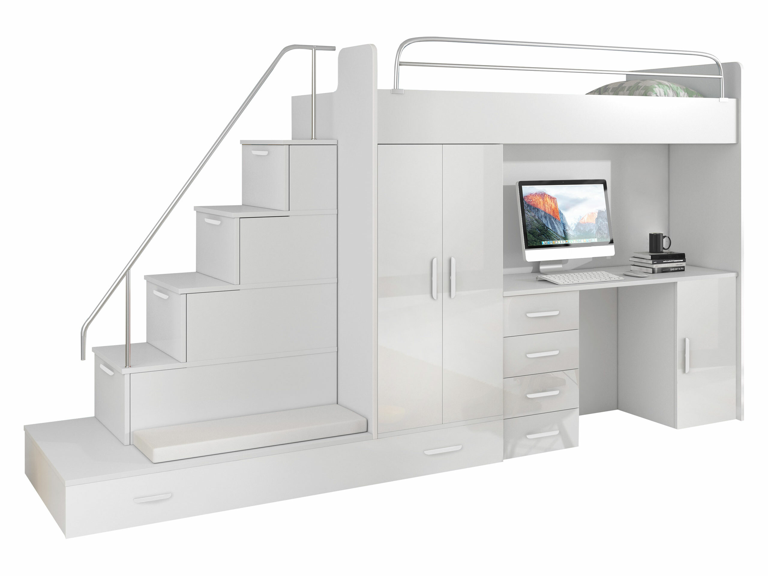 Kinderzimmer-Set Campus I (Weiss + Weiss glänzend)