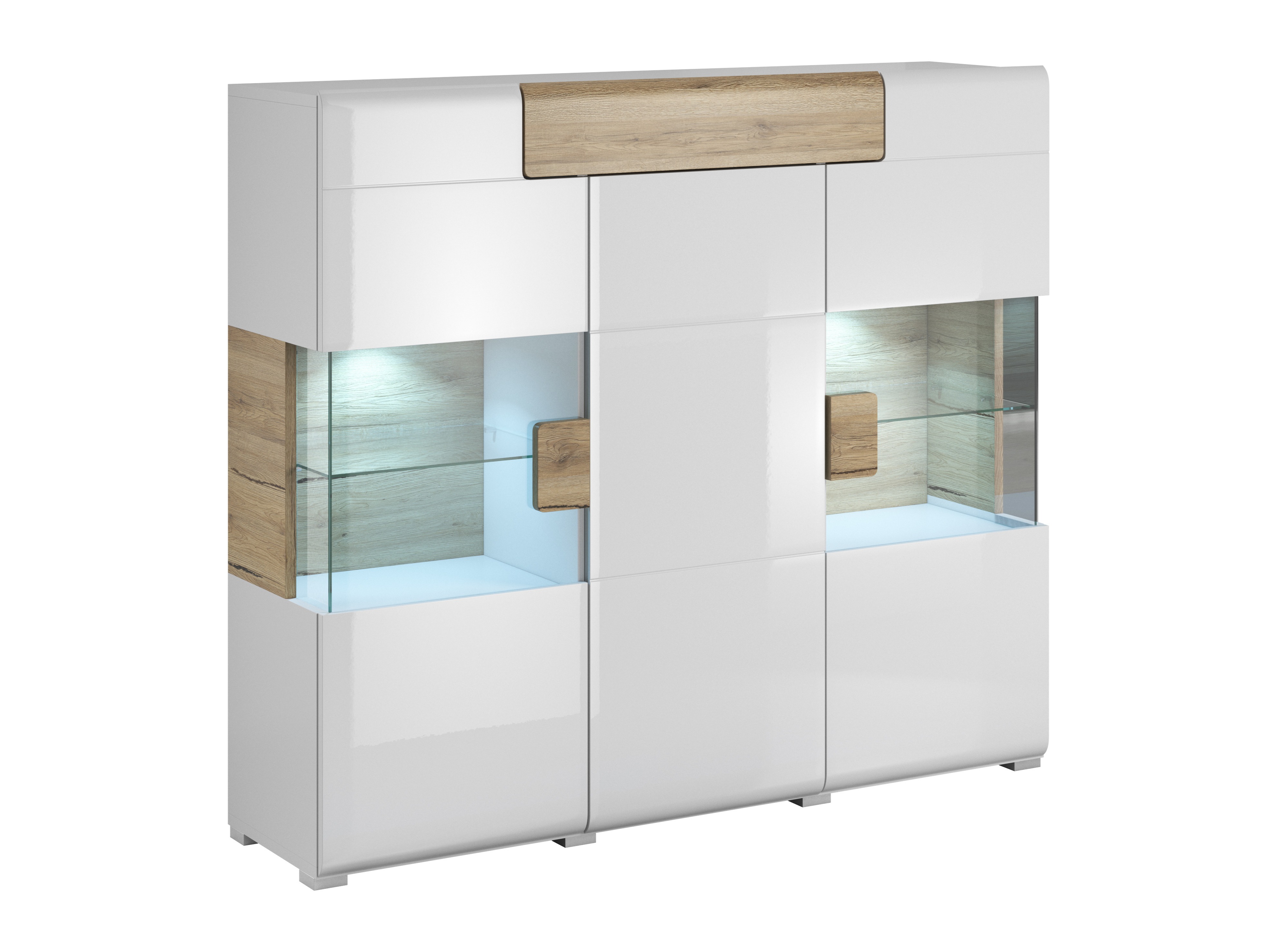 Sideboard Torsone 100 (Weiss + Weiss glänzend + San Remo Eichenholzoptik)