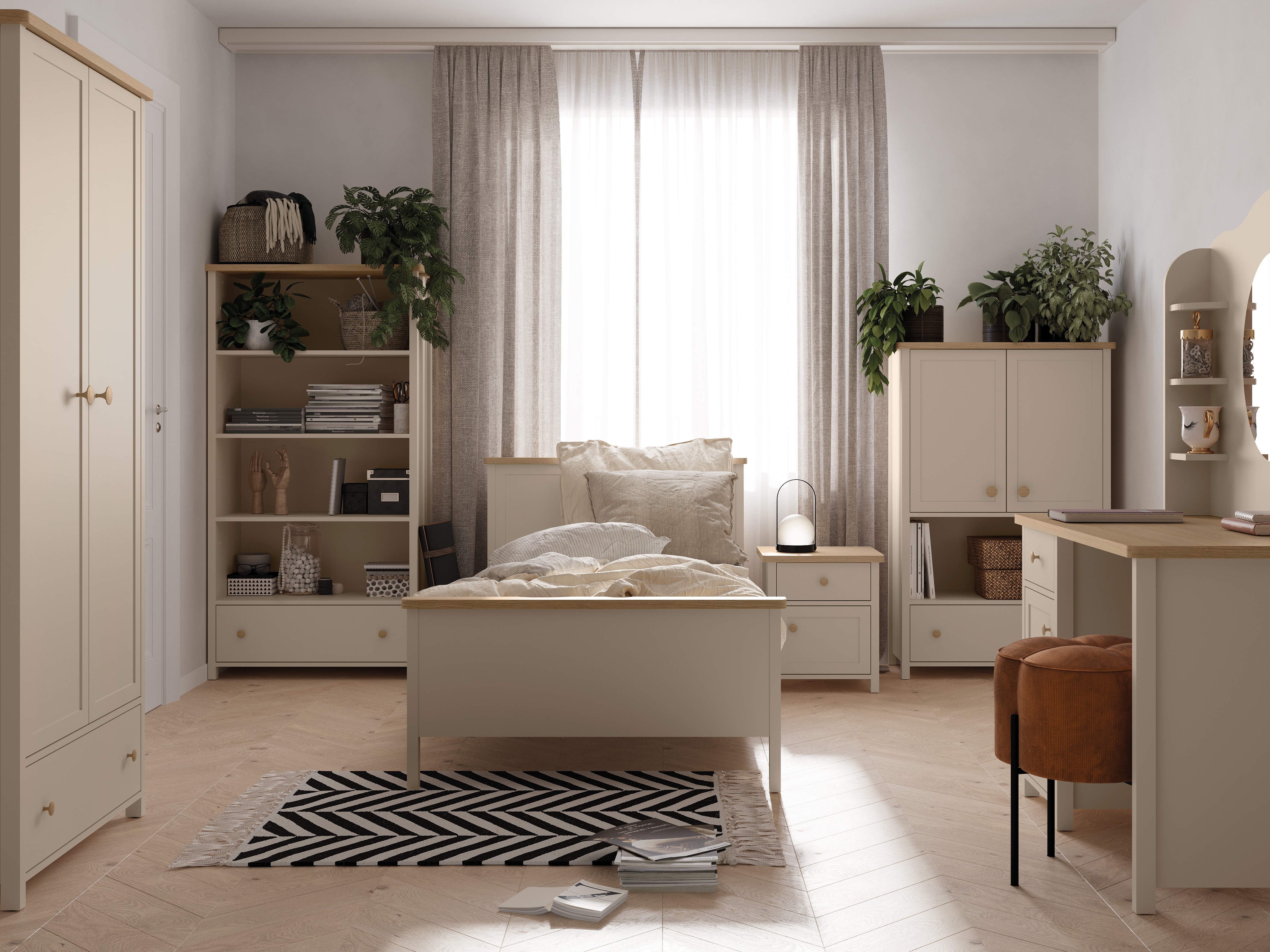 Bett Romelbo 148 (Beige + Eiche)