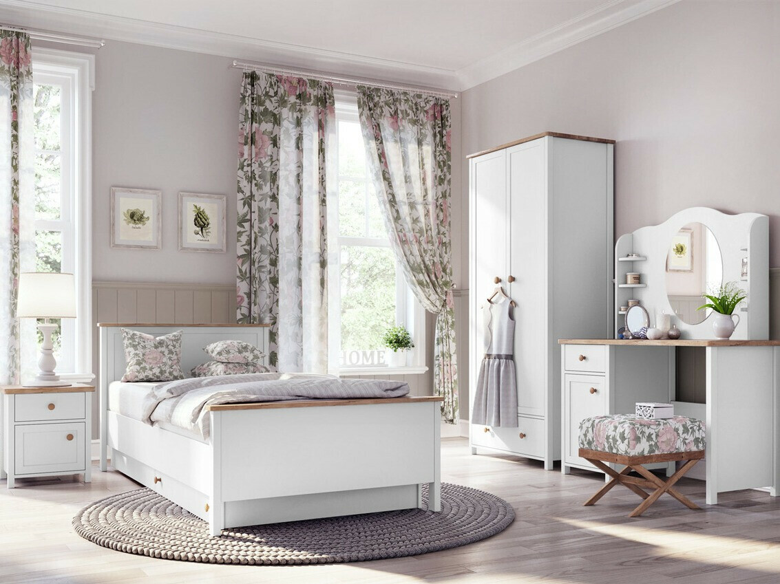 Bett Romelbo 148 (Weiss + Eiche)