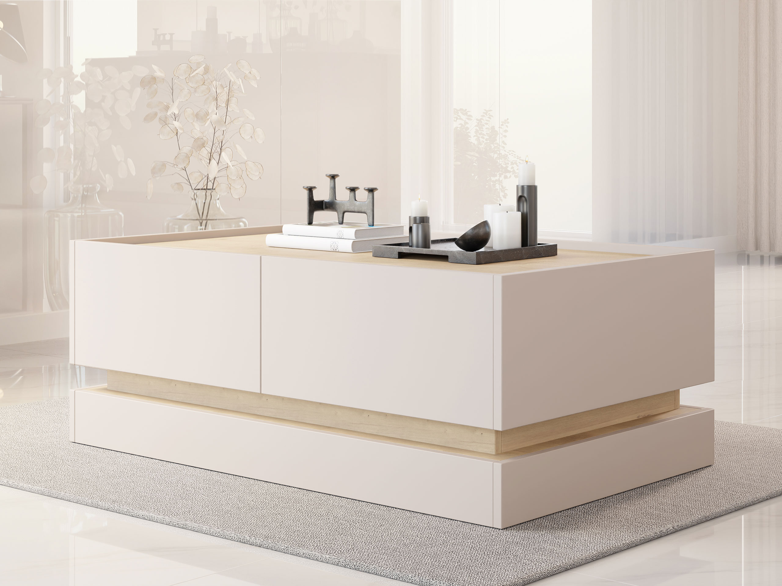 Couchtisch Comfivo Tilia (Kaschmir + Eichenholzoptik)