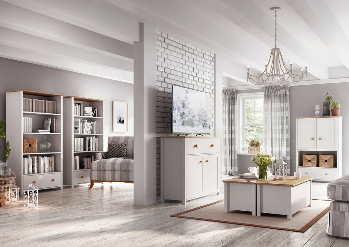 Kommode Romelbo 150 (Weiss + Eichenholzoptik)
