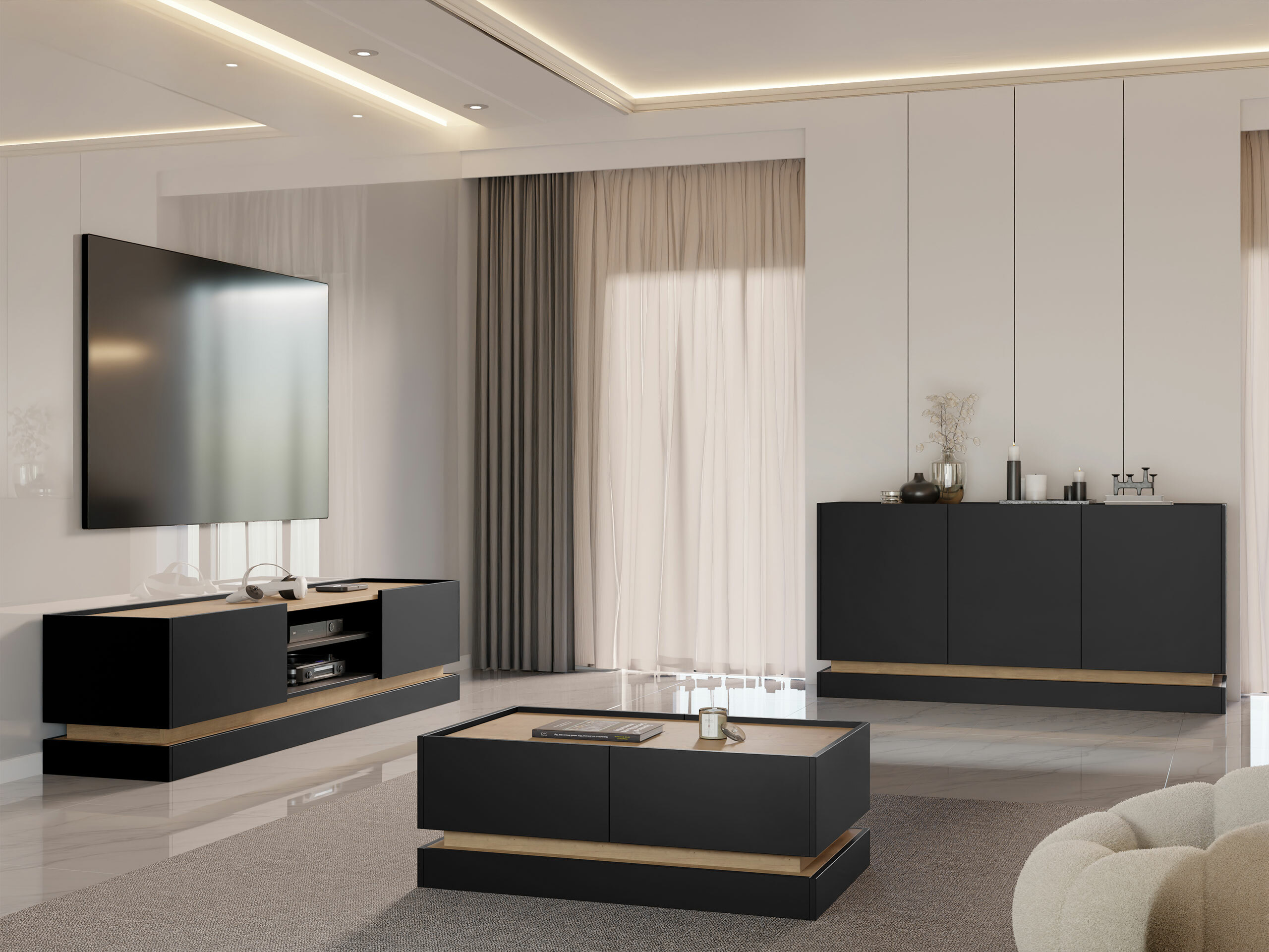 Sideboard Comfivo Dalvenu 101 (Schwarz + Eichenholzoptik)