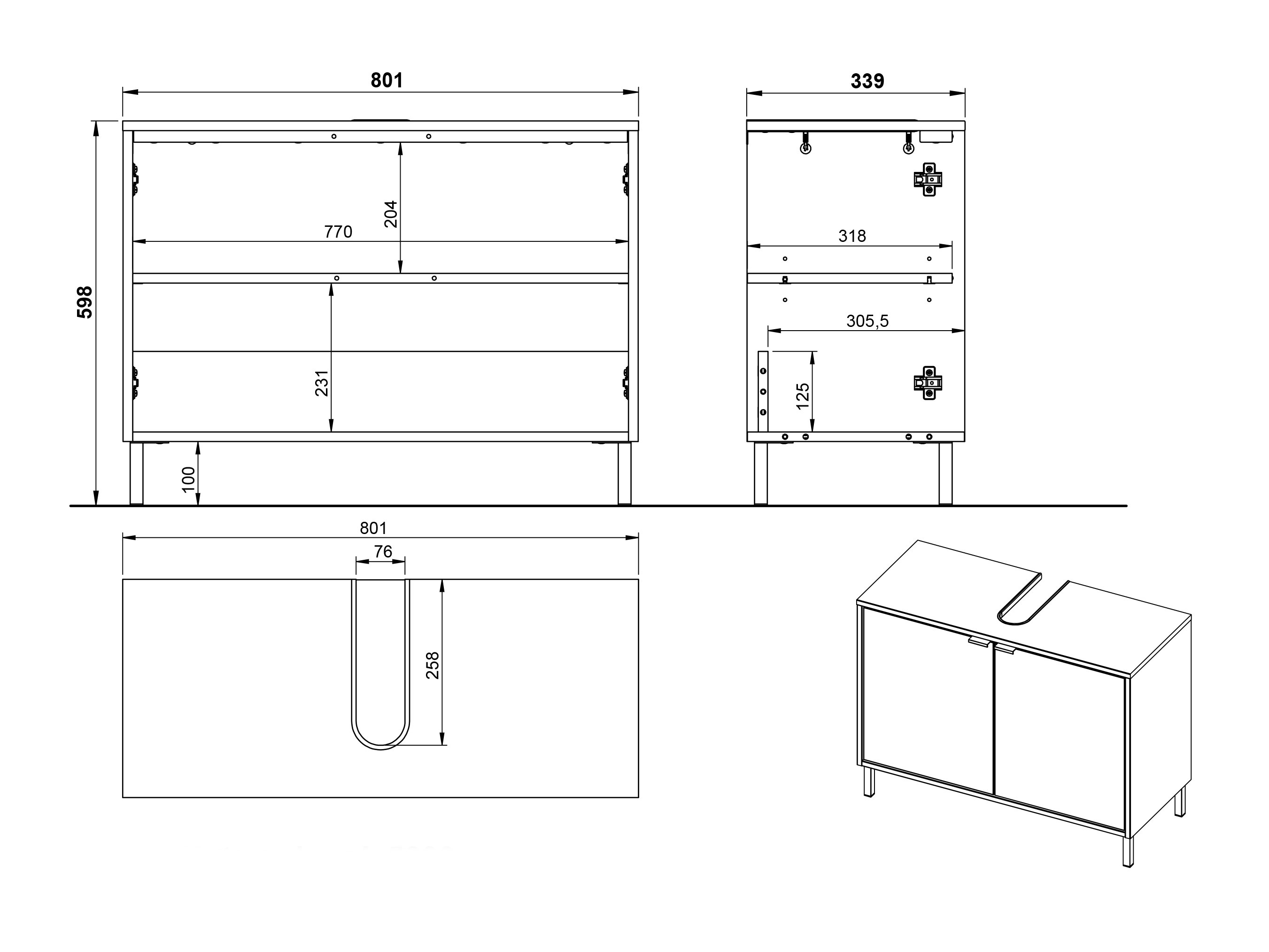 Stehender Badezimmerschrank für ein Waschbecken Fenetro 100