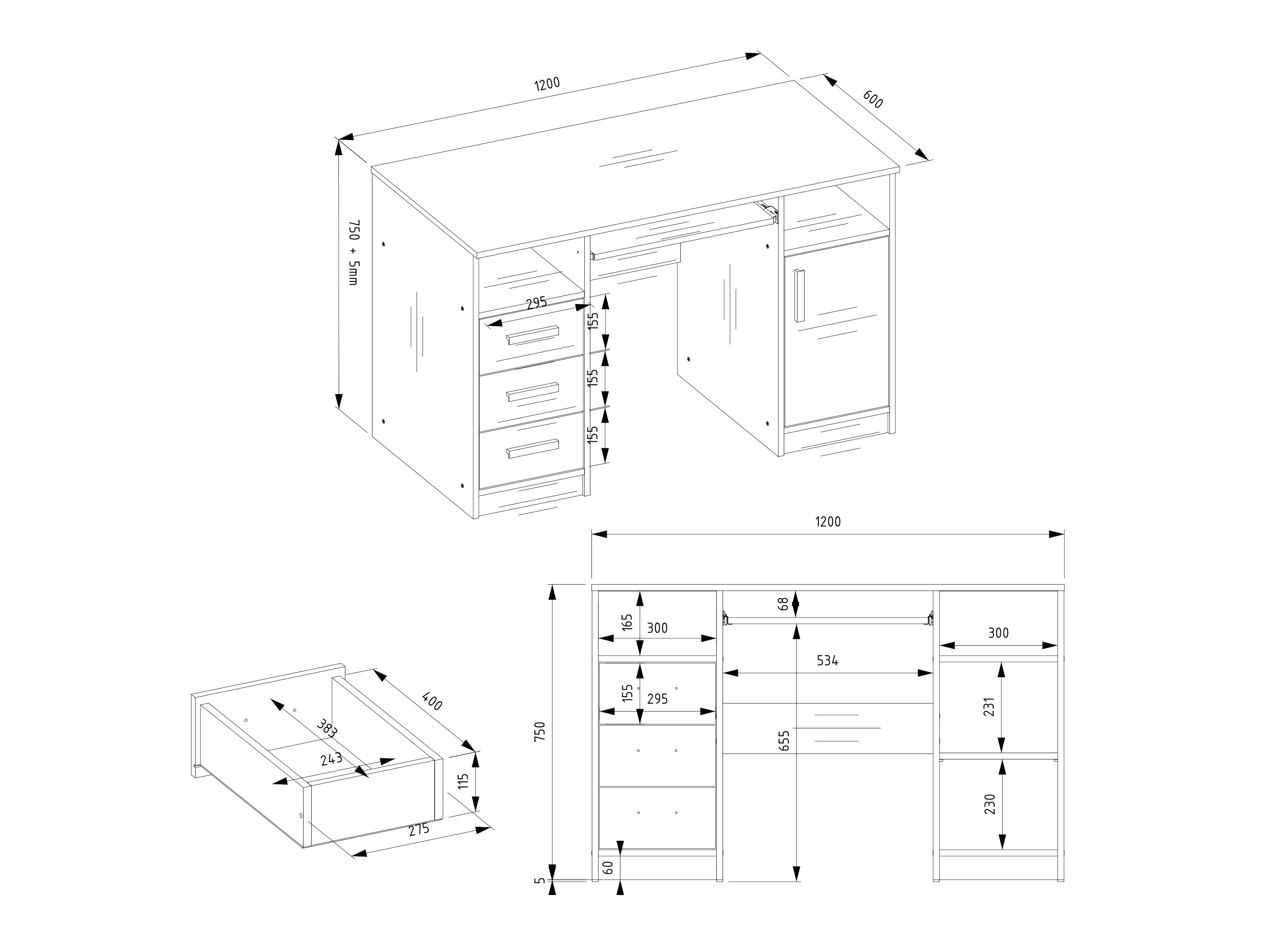 Bürotisch Mandeville 330 (Anthrazit + Weiss)