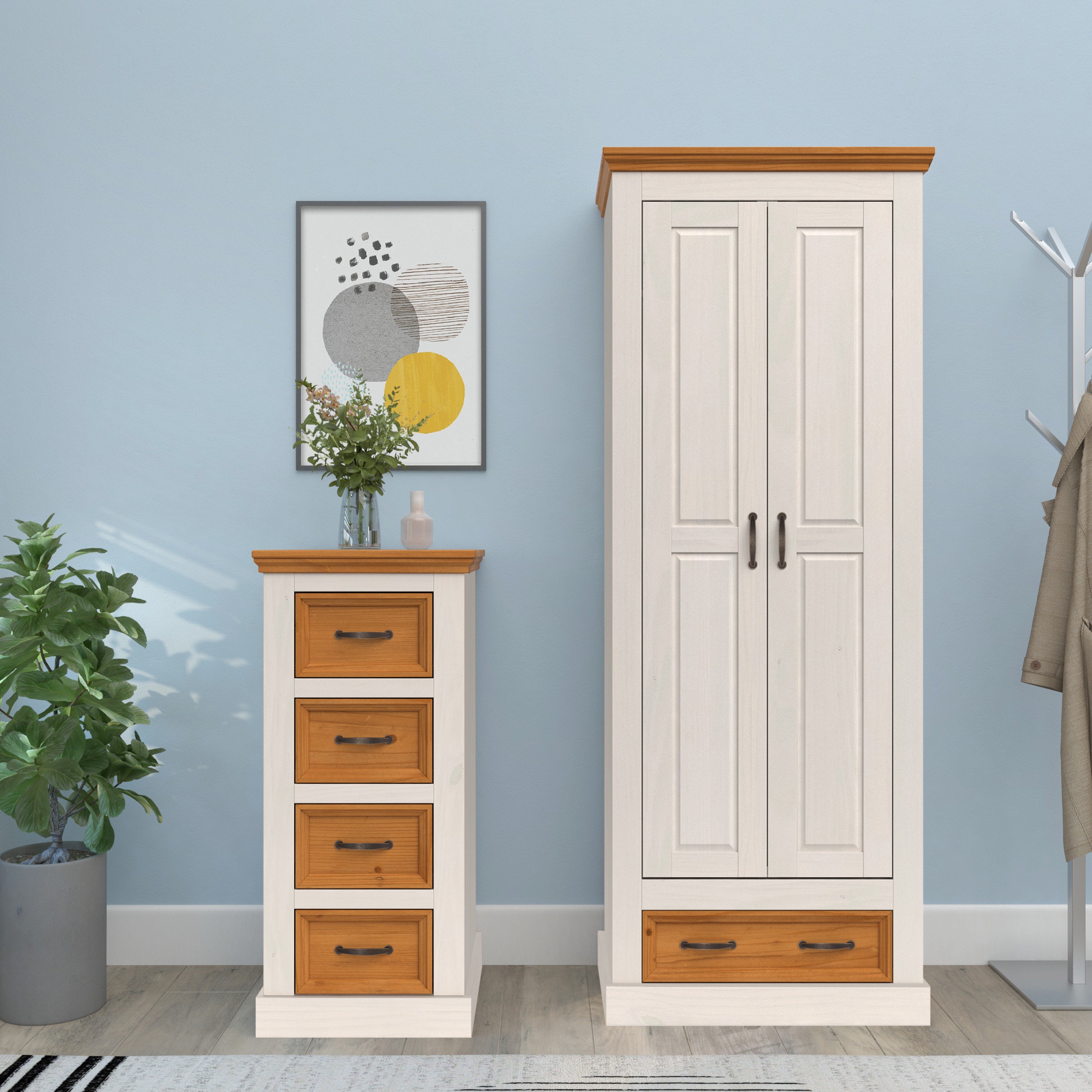 Kommoden Tolelio 126 (Weiss + Kiefernholzoptik)