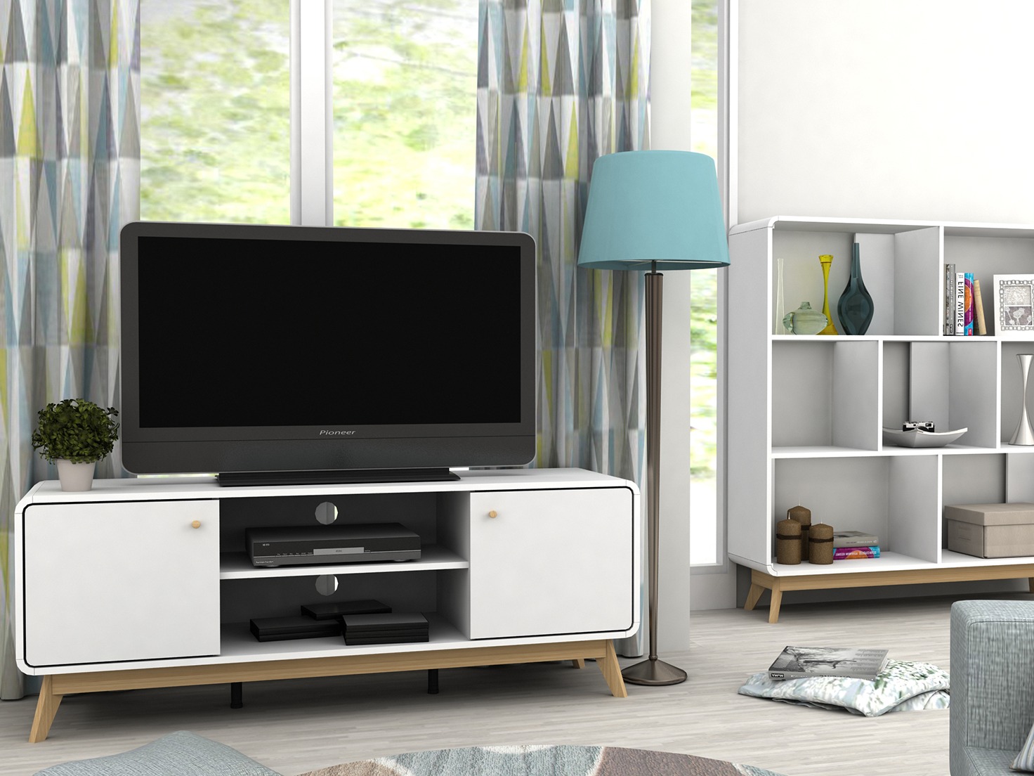TV-Möbel Elbtena 107 (Weiss + Eichenholzoptik)