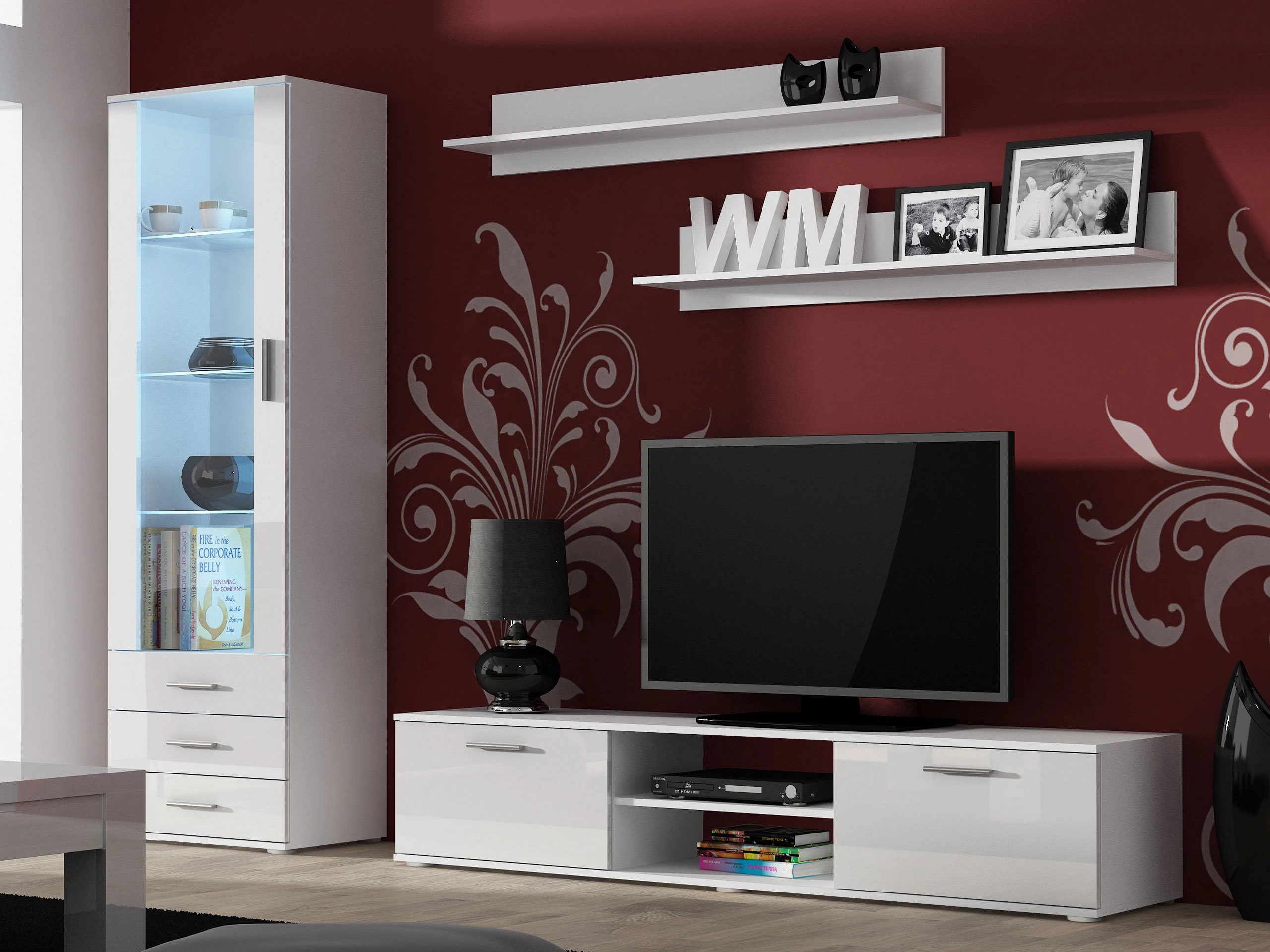 Wohnzimmer-Set Tornola 107 (Weiss + Weiss glänzend)