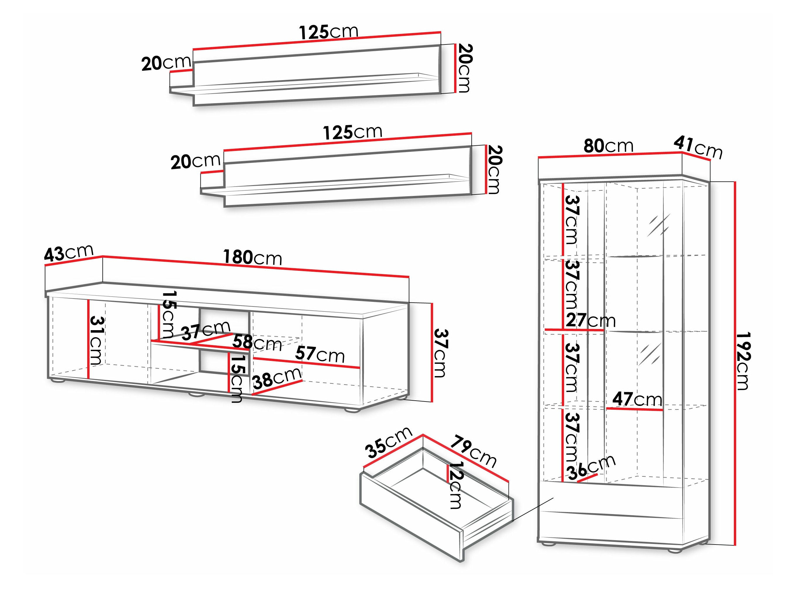 Wohnzimmer-Sets Tornola 107 (Weiss + Weiss glänzend)