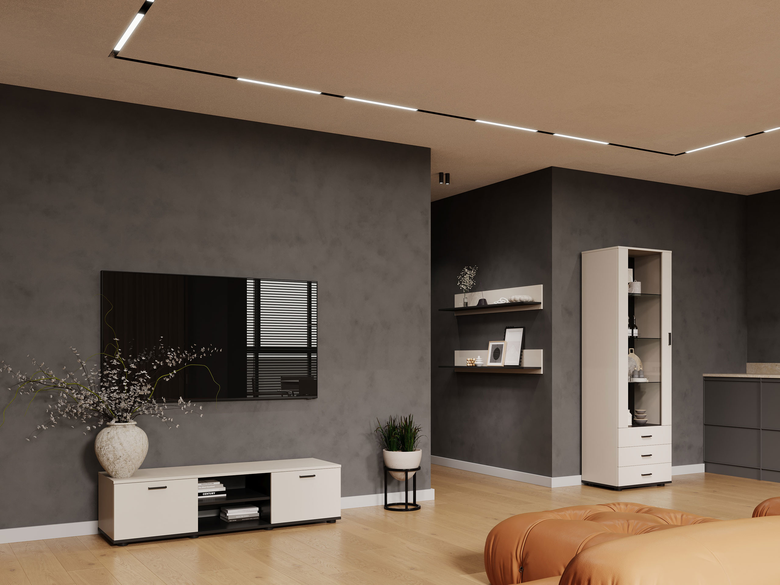 Wohnzimmer-Sets Tornola 110 (Kaschmir + Schwarz)