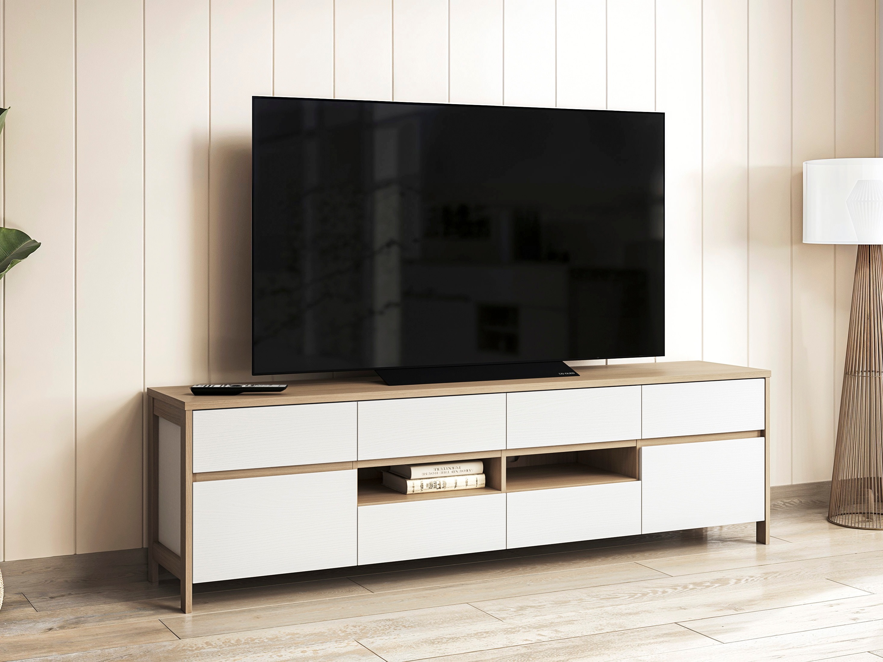 TV-Möbel Fermaru 103 (Weiss + Eichenholzoptik)