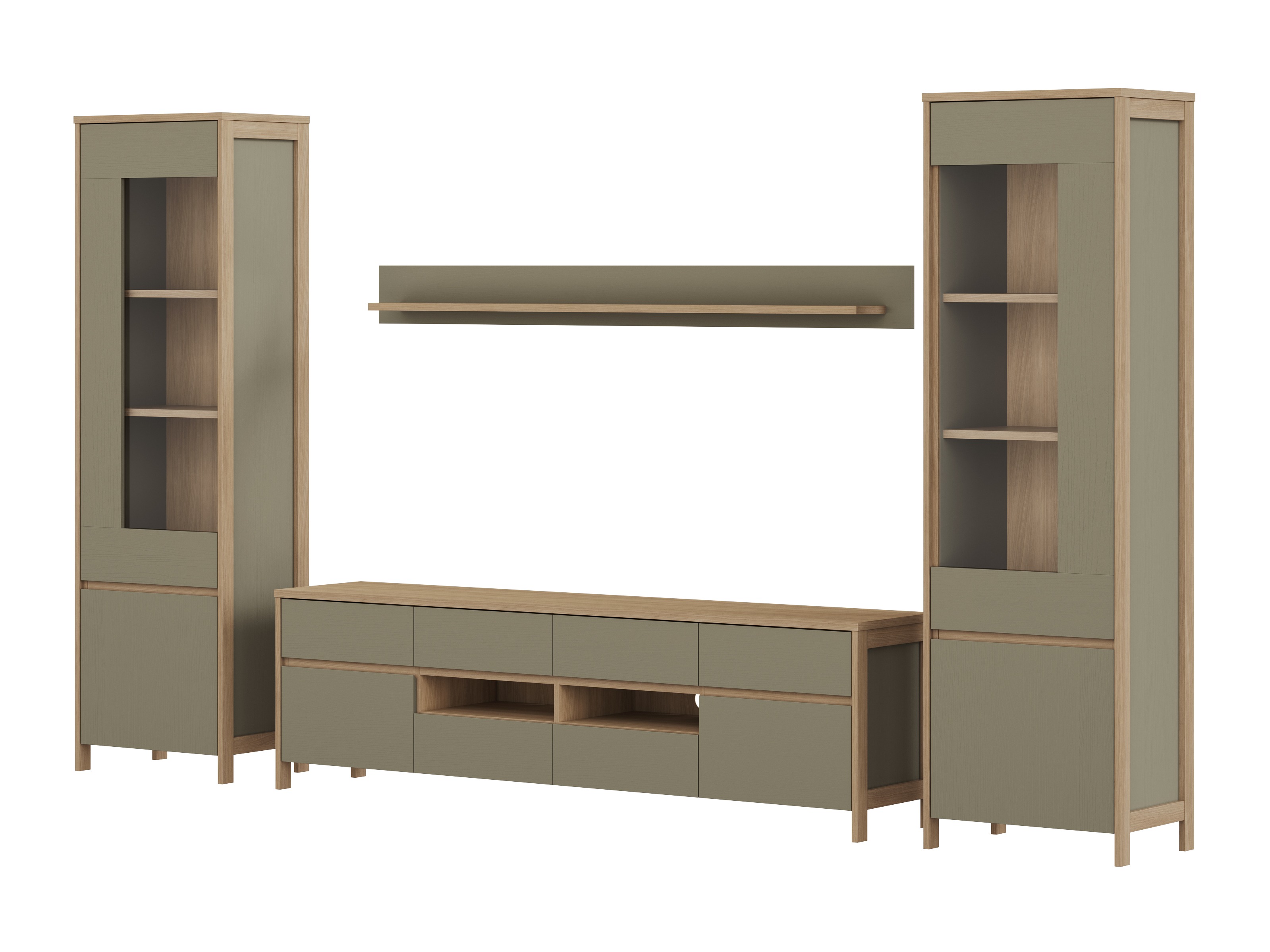 Wohnzimmer-Set Fermaru 111 (Staubiges Grün + Eiche)