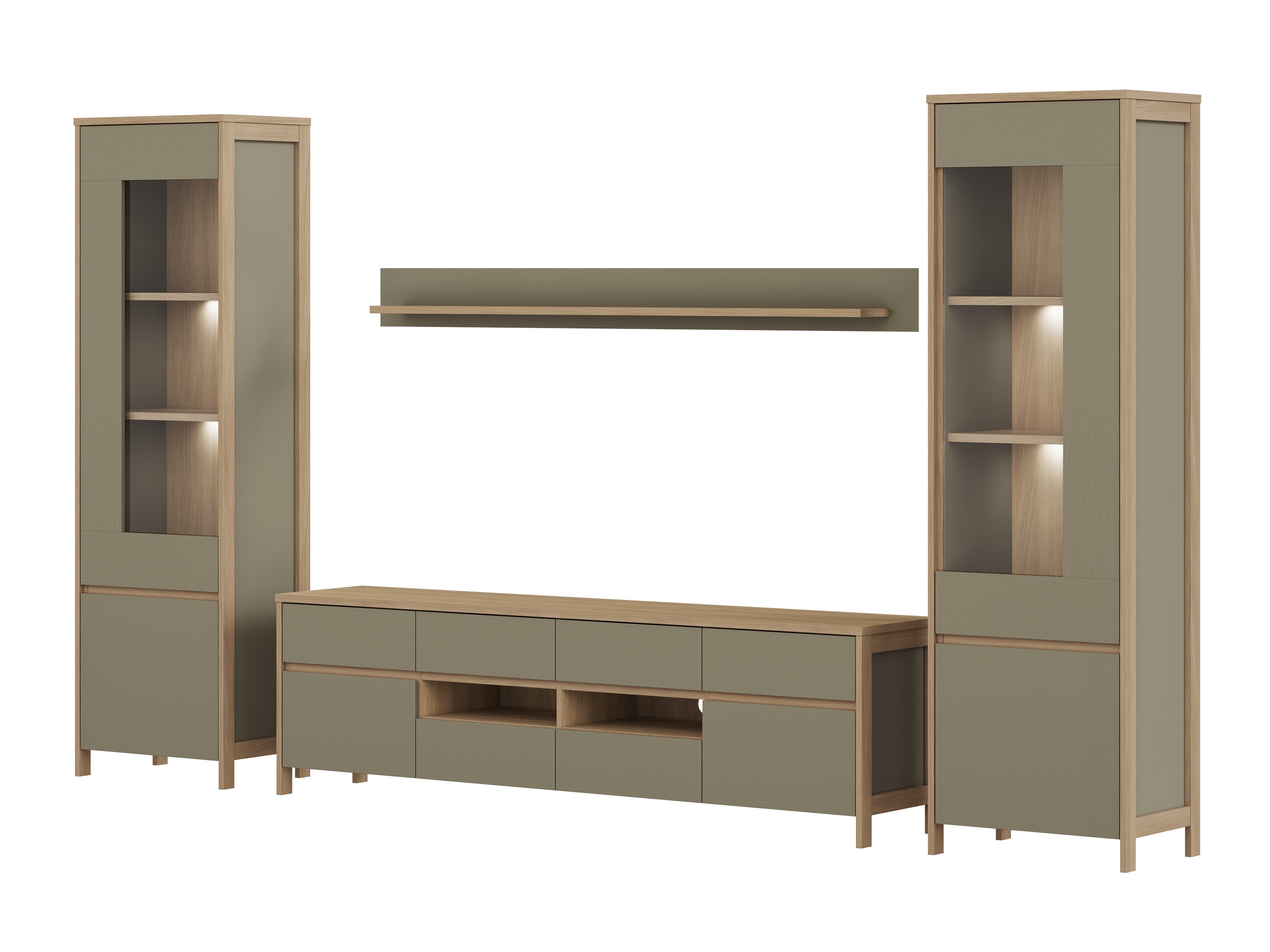 Wohnzimmer-Set Fermaru 111 (Staubiges Grün + Eiche)
