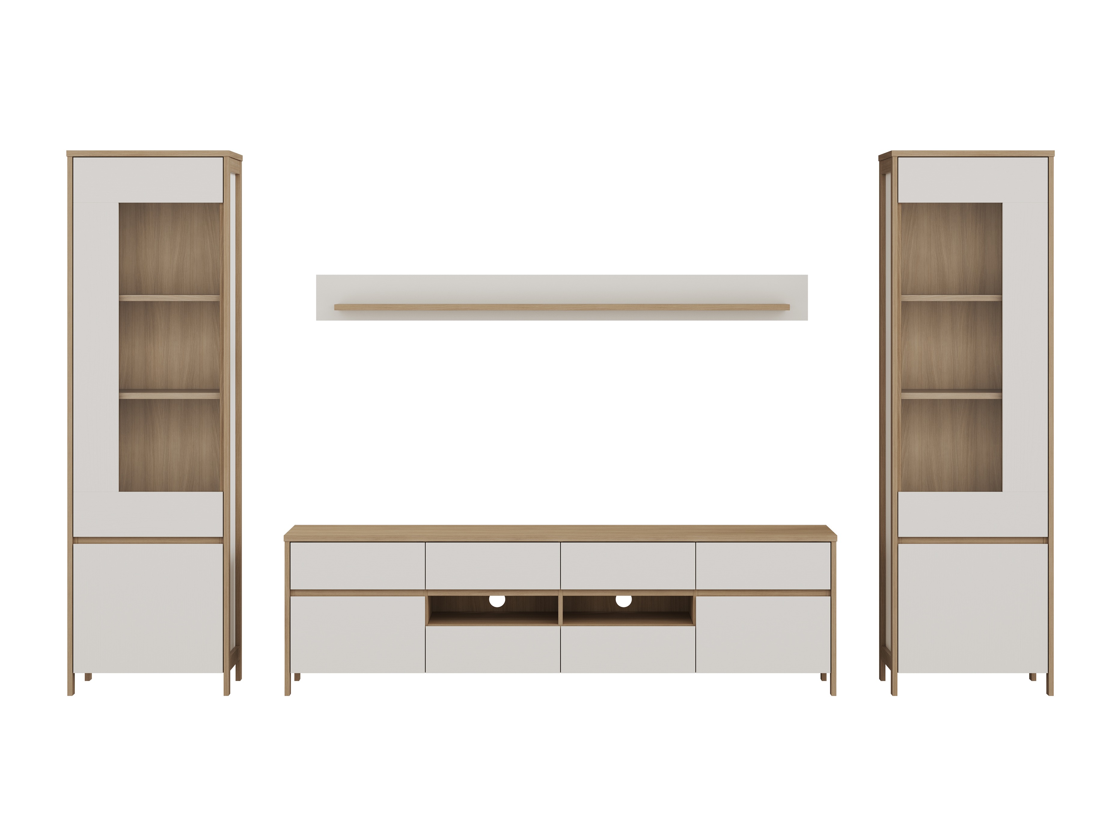 Wohnzimmer-Set Fermaru 111 (Weiss + Eiche)