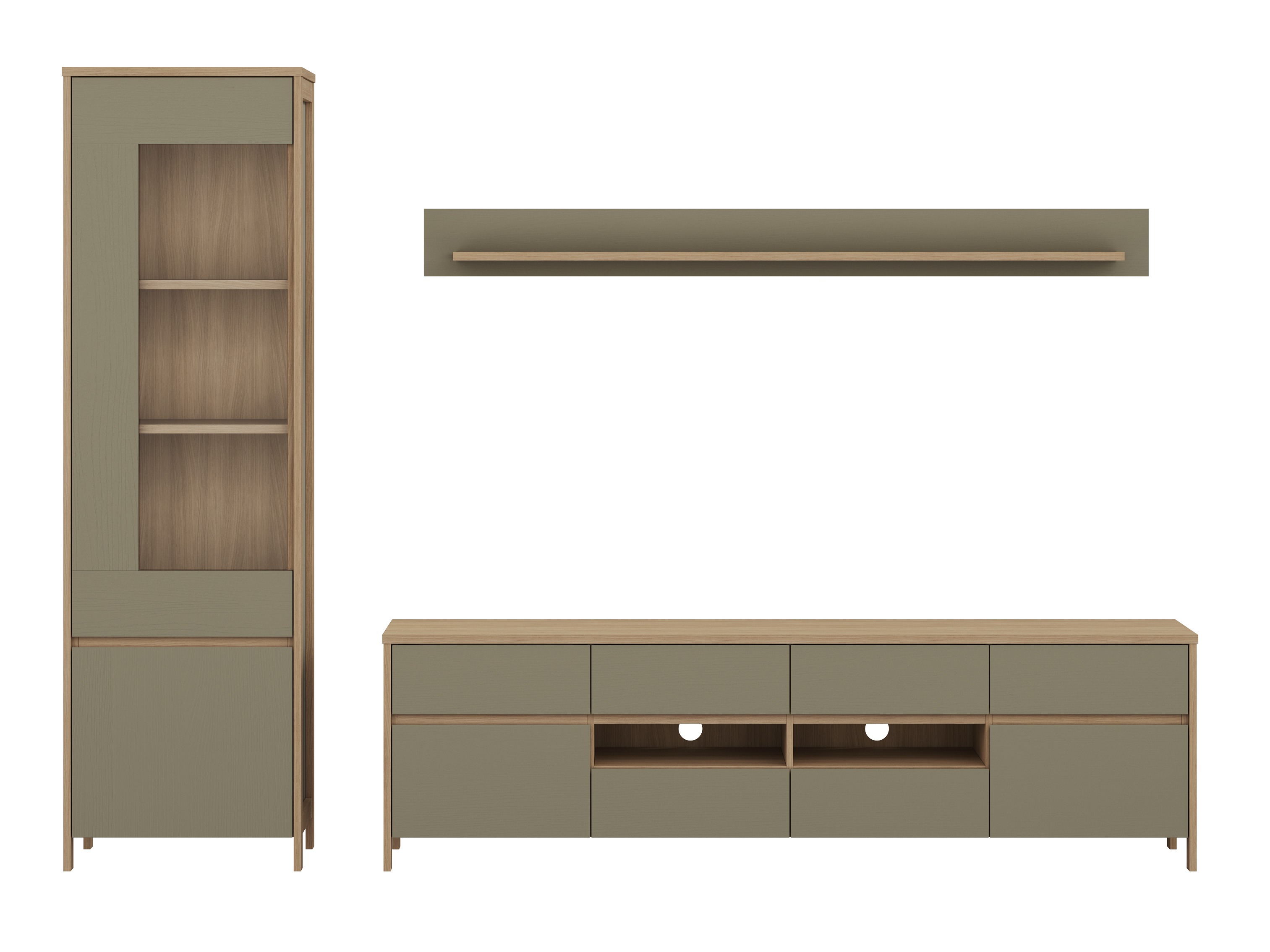 Wohnzimmer-Set Fermaru 113 (Staubiges Grün + Eiche)