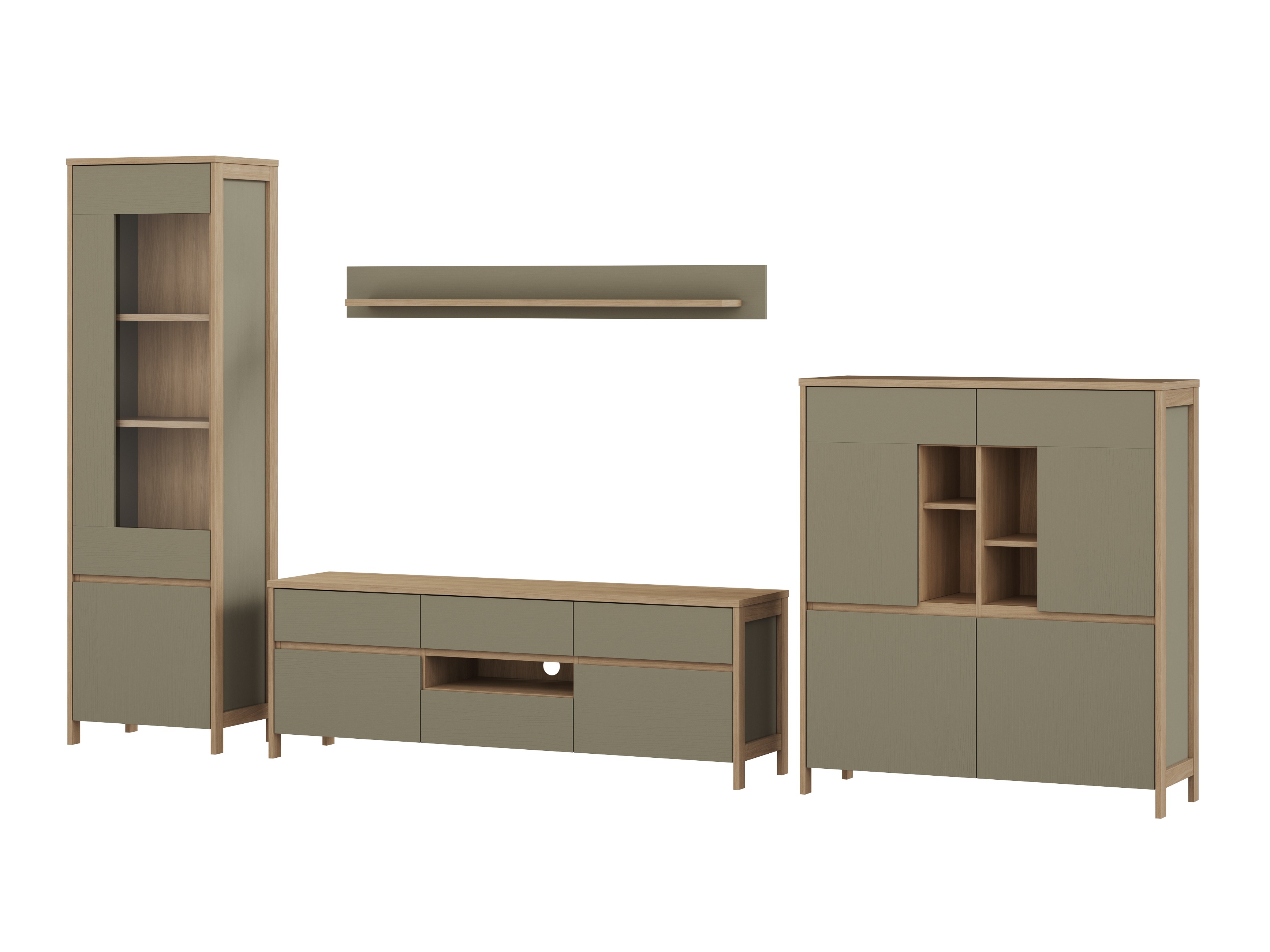 Wohnzimmer-Sets Fermaru 110 (Staubiges Grün + Eichenholzoptik)