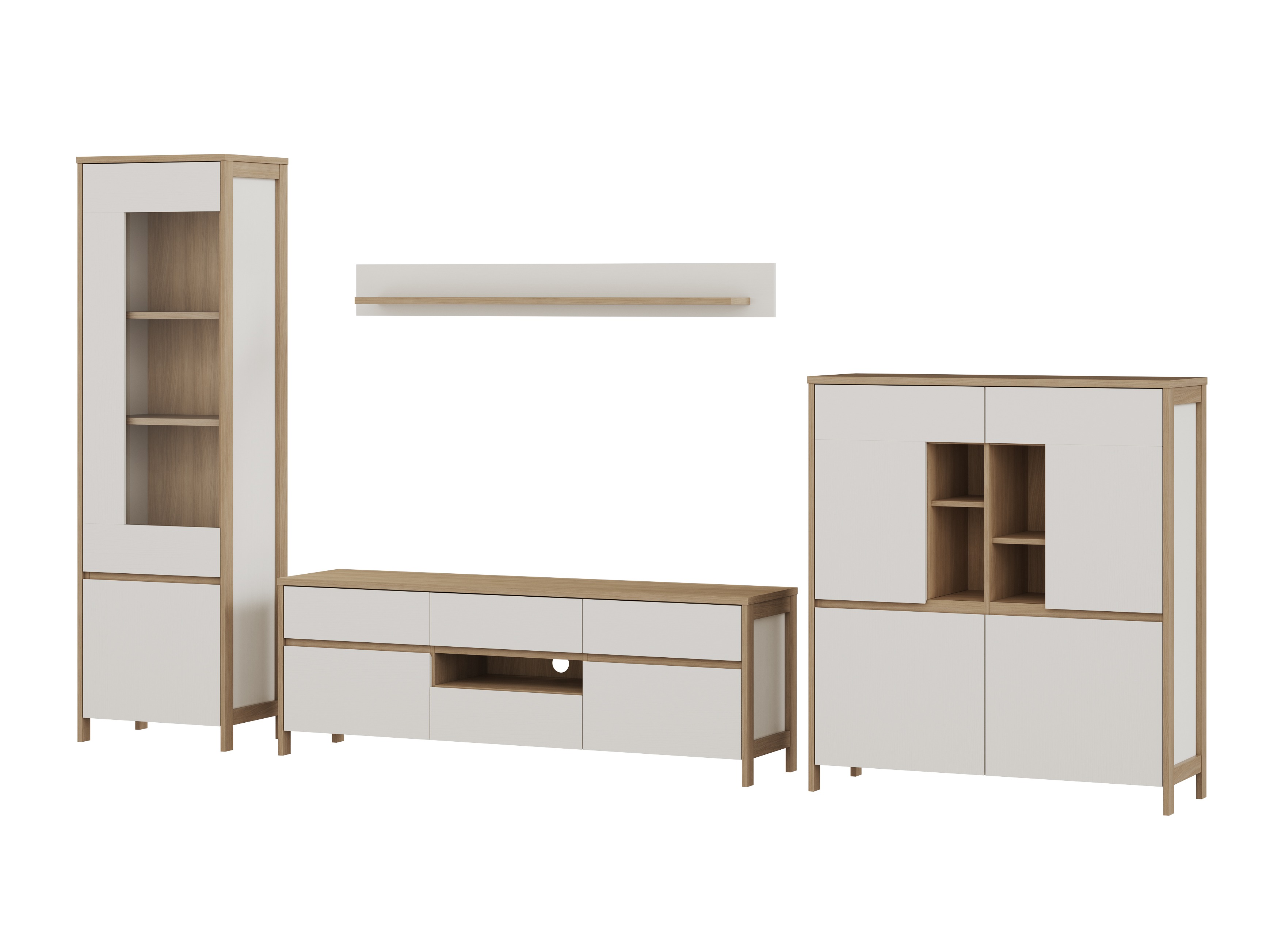 Wohnzimmer-Sets Fermaru 110 (Weiss + Eichenholzoptik)