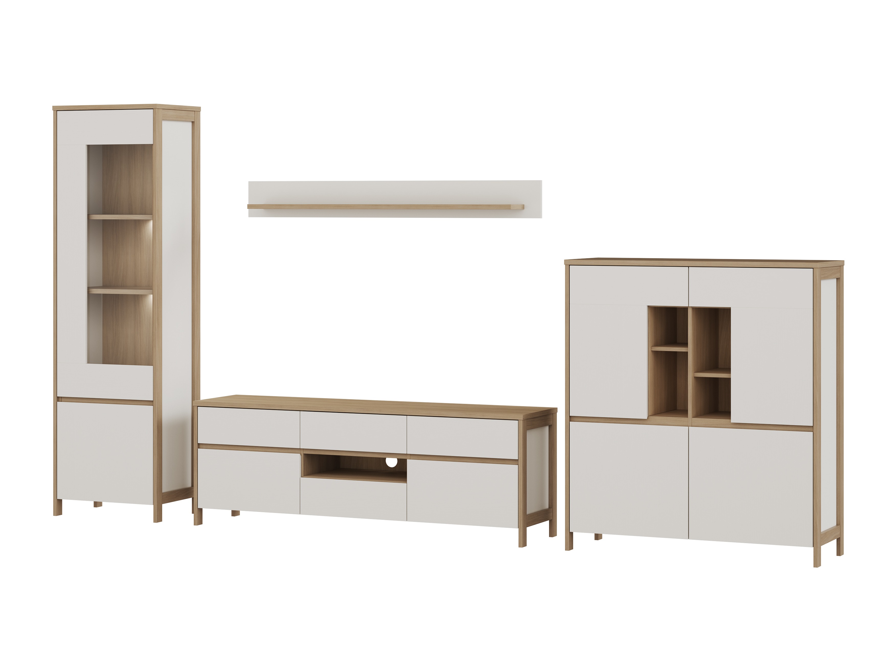 Wohnzimmer-Sets Fermaru 110 (Weiss + Eichenholzoptik)