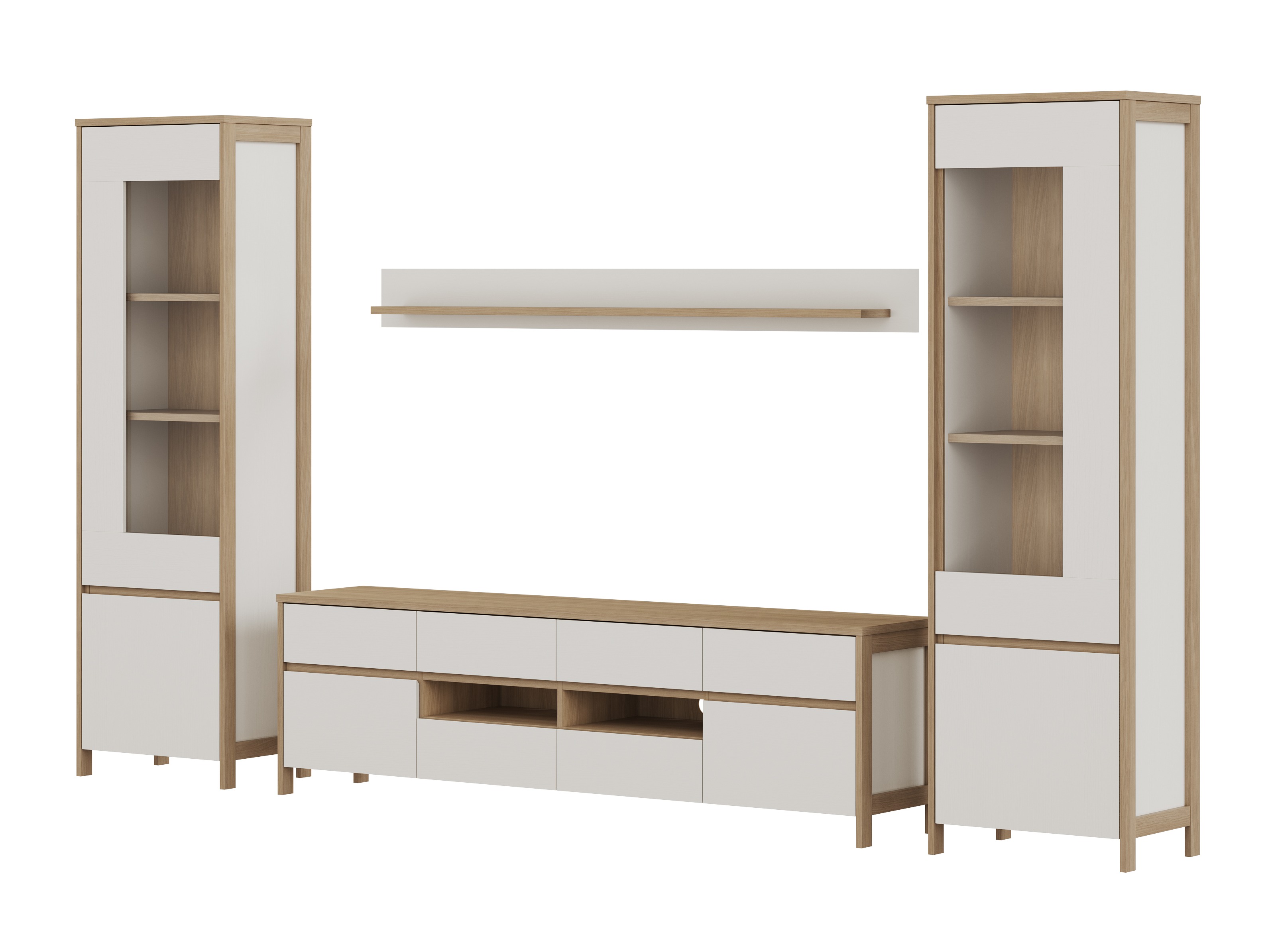 Wohnzimmer-Sets Fermaru 111 (Weiss + Eichenholzoptik)