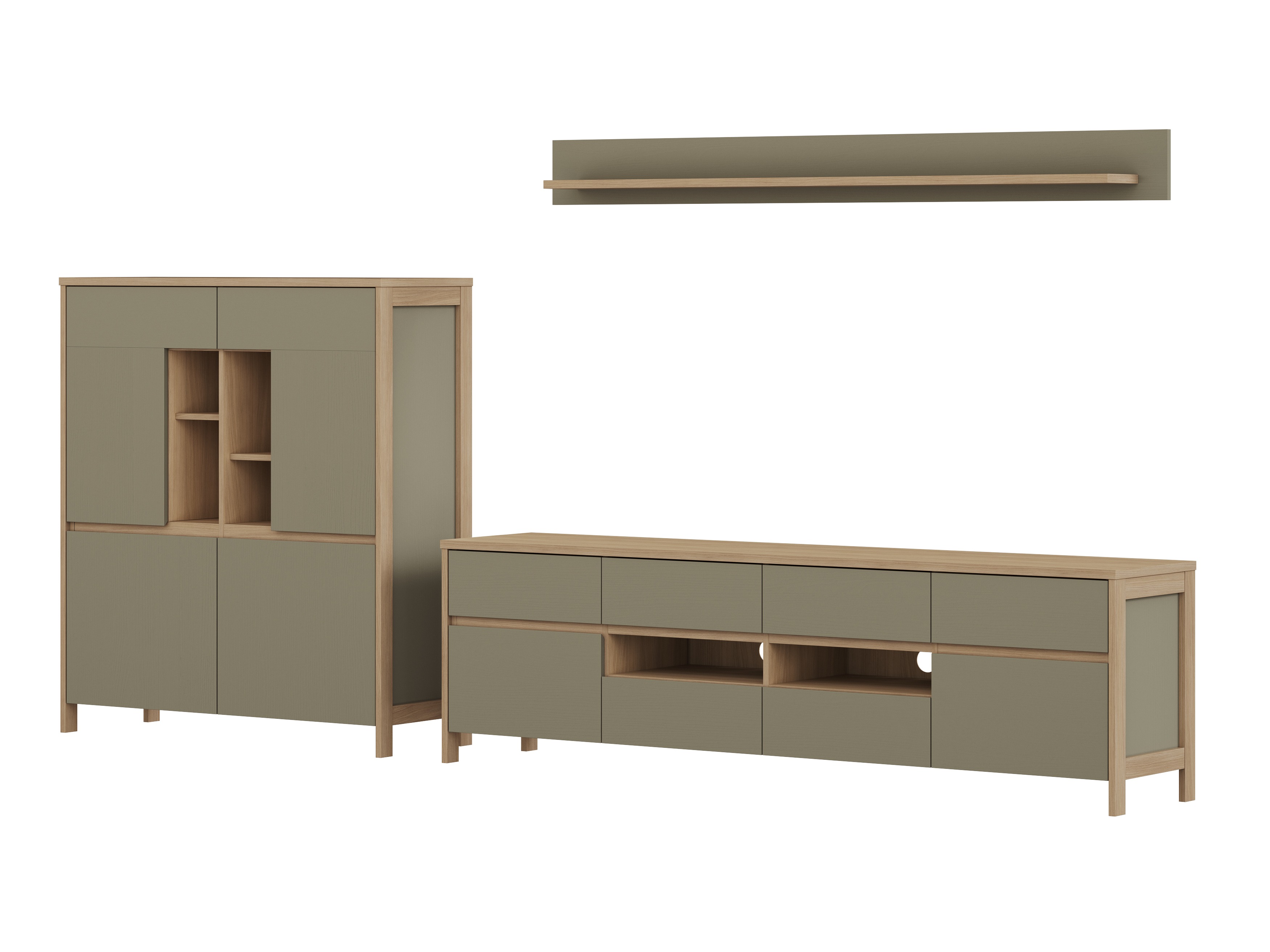 Wohnzimmer-Sets Fermaru 112 (Staubiges Grün + Eichenholzoptik)