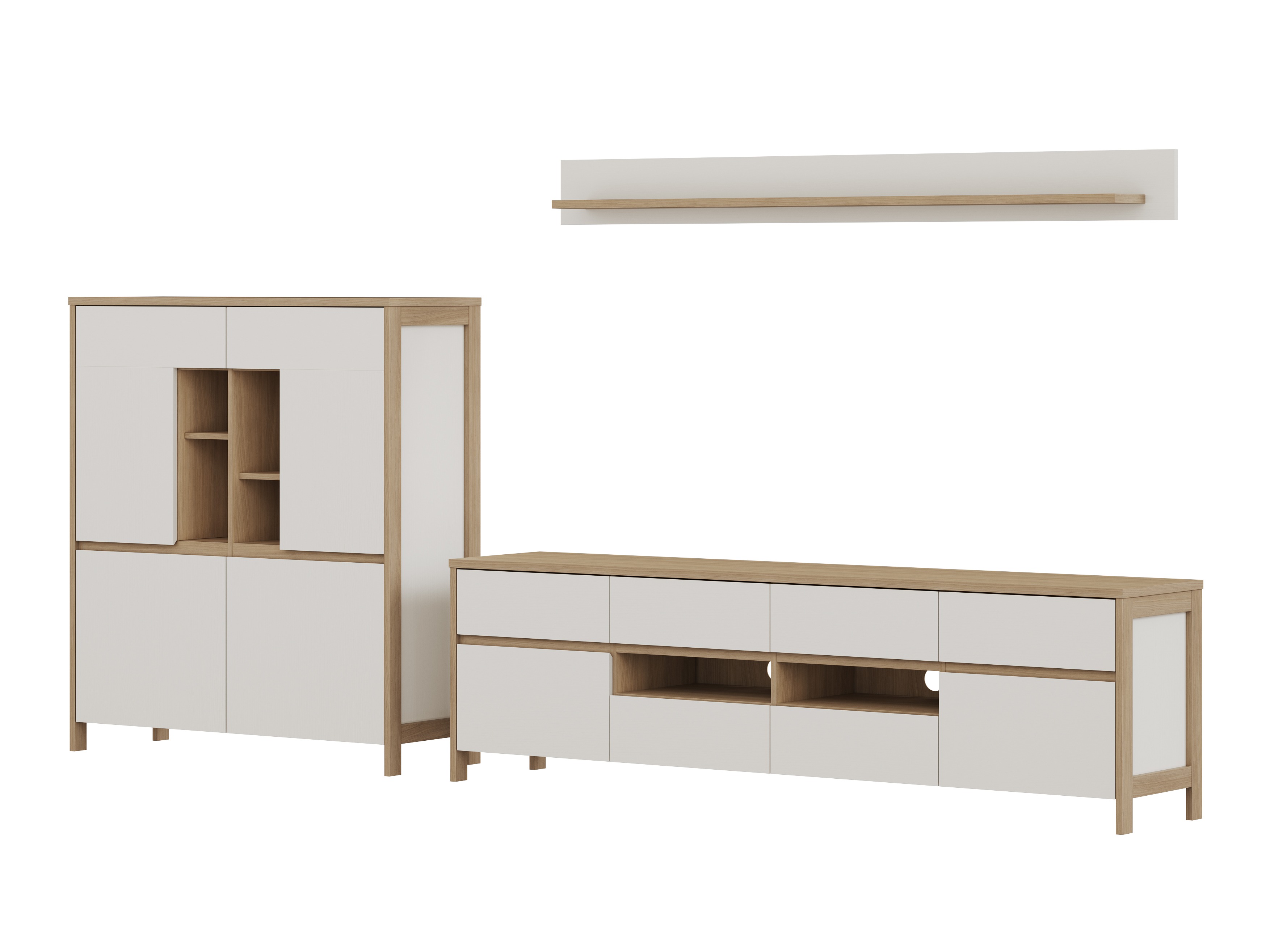 Wohnzimmer-Sets Fermaru 112 (Weiss + Eichenholzoptik)