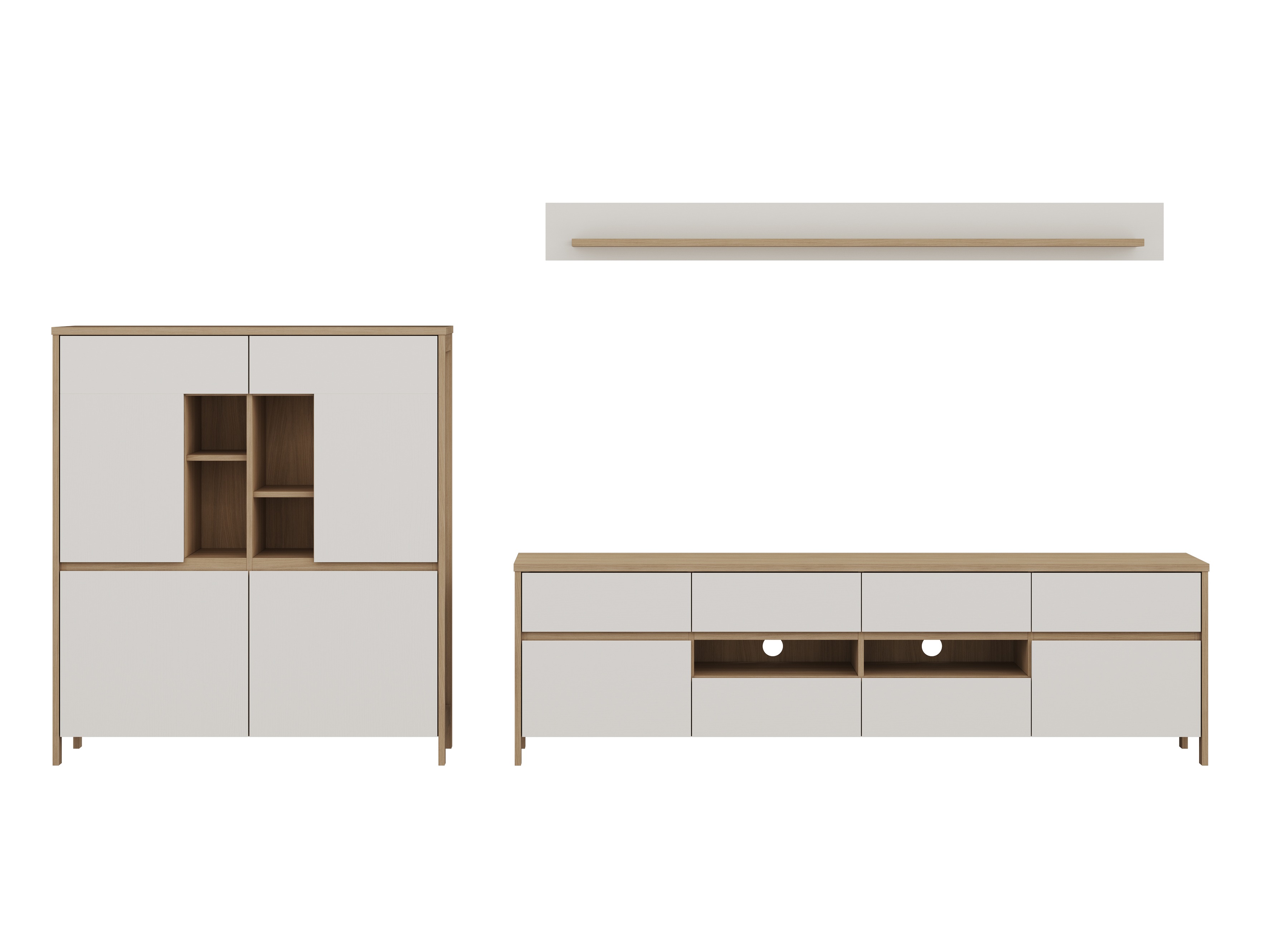 Wohnzimmer-Sets Fermaru 112 (Weiss + Eichenholzoptik)