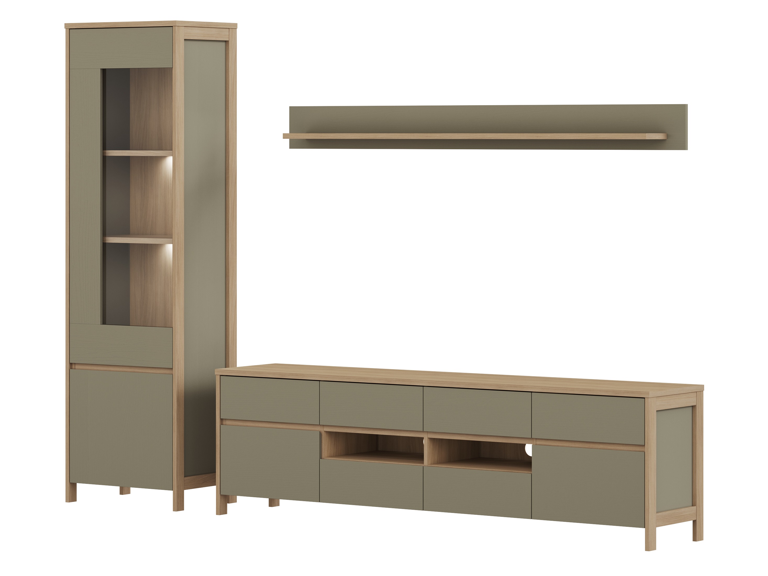 Wohnzimmer-Sets Fermaru 113 (Staubiges Grün + Eichenholzoptik)