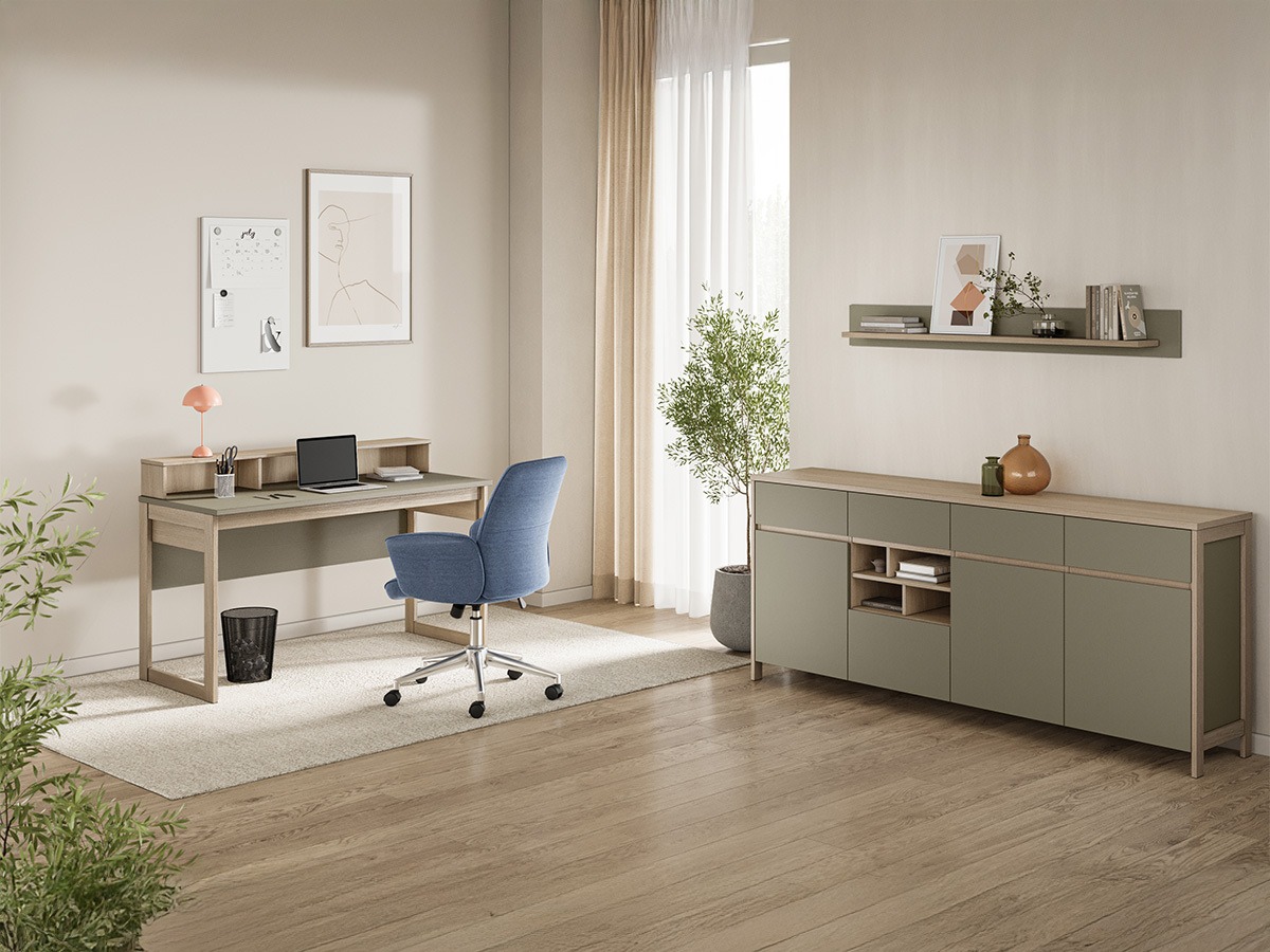 Büro-Set Fermaru 117 (Staubiges Grün + Eichenholzoptik)