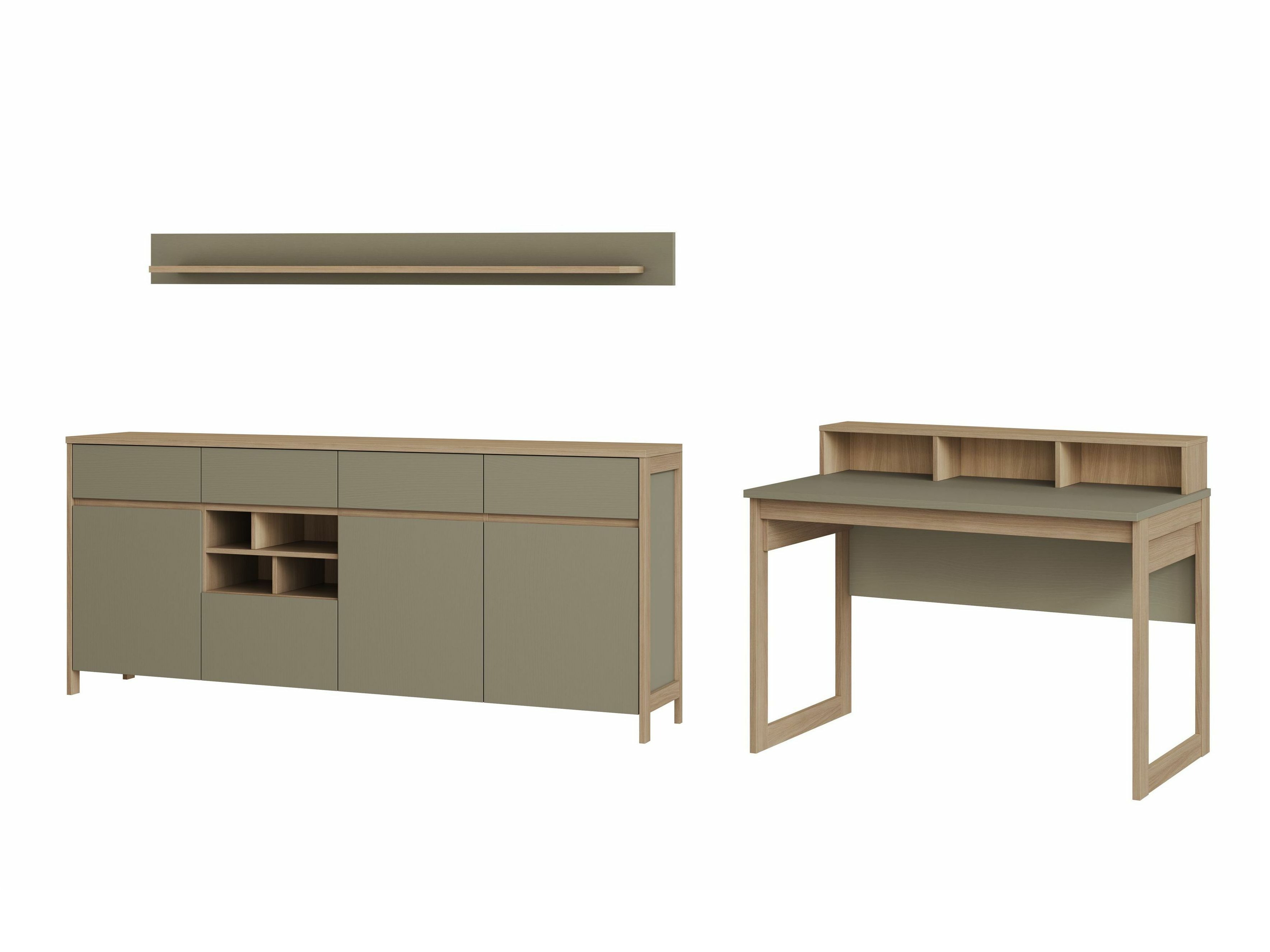 Büro-Set Fermaru 117 (Staubiges Grün + Eichenholzoptik)