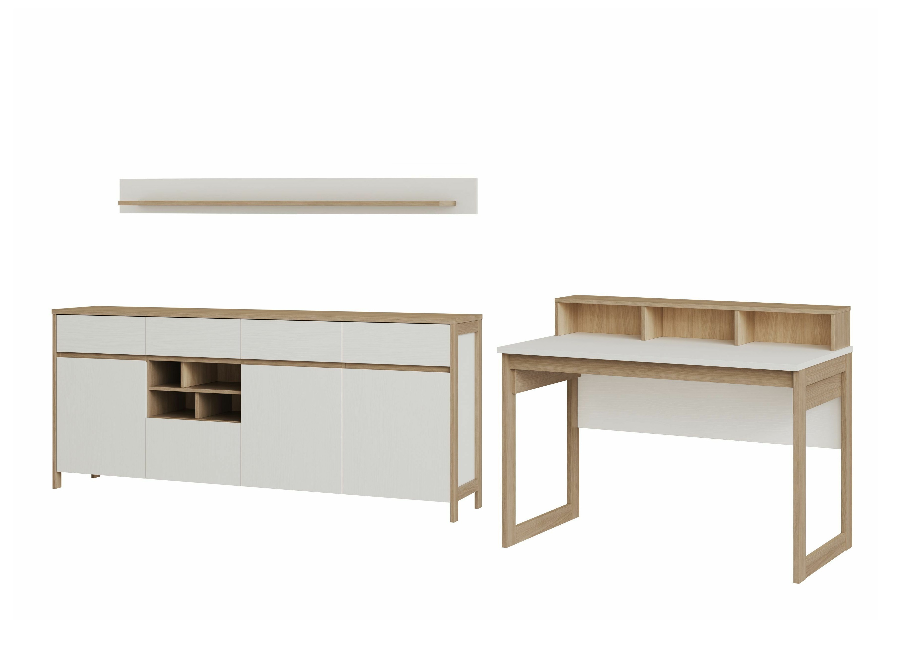 Büro-Set Fermaru 117 (Weiss + Eiche)
