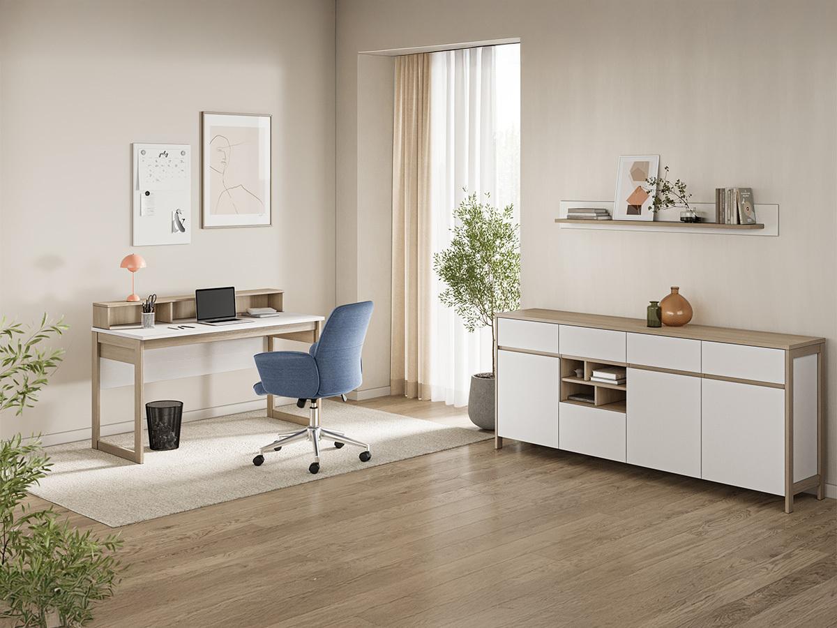 Büro-Set Fermaru 117 (Weiss + Eichenholzoptik)