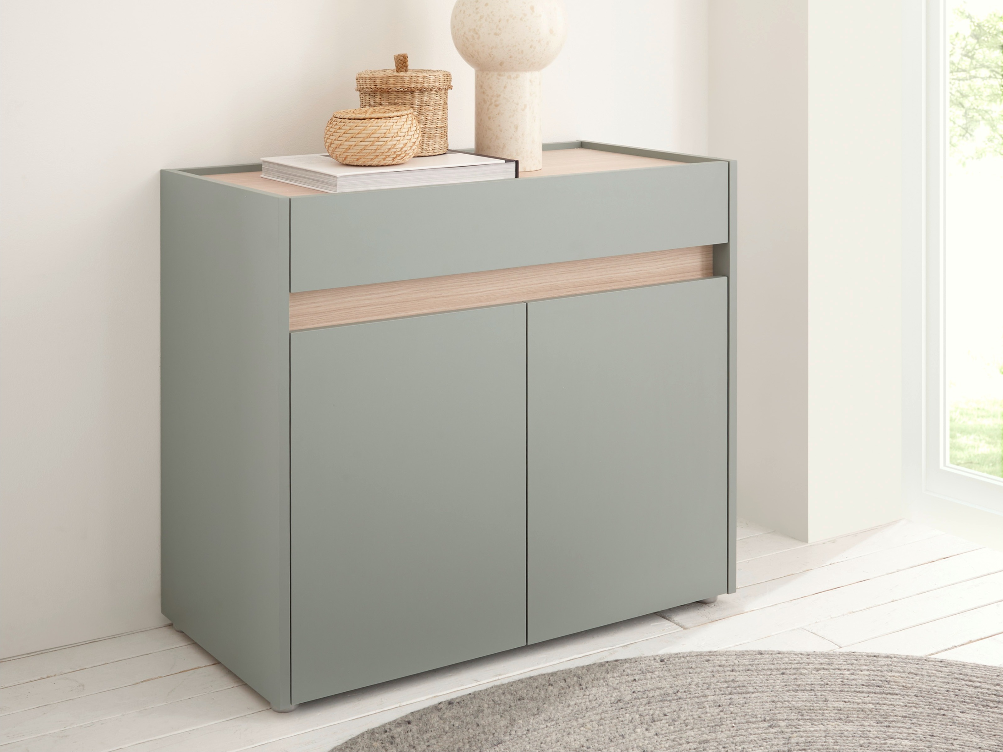 Kommode Elbsori 110 (Grün + Eichenholzoptik)