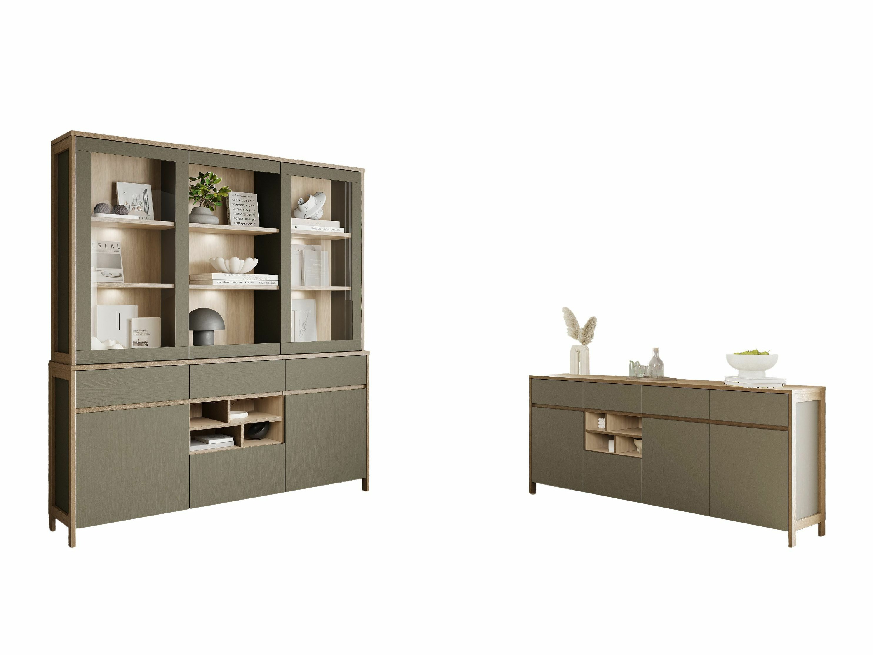 Möbel-Set Fermaru 114 (Staubiges Grün + Eichenholzoptik)