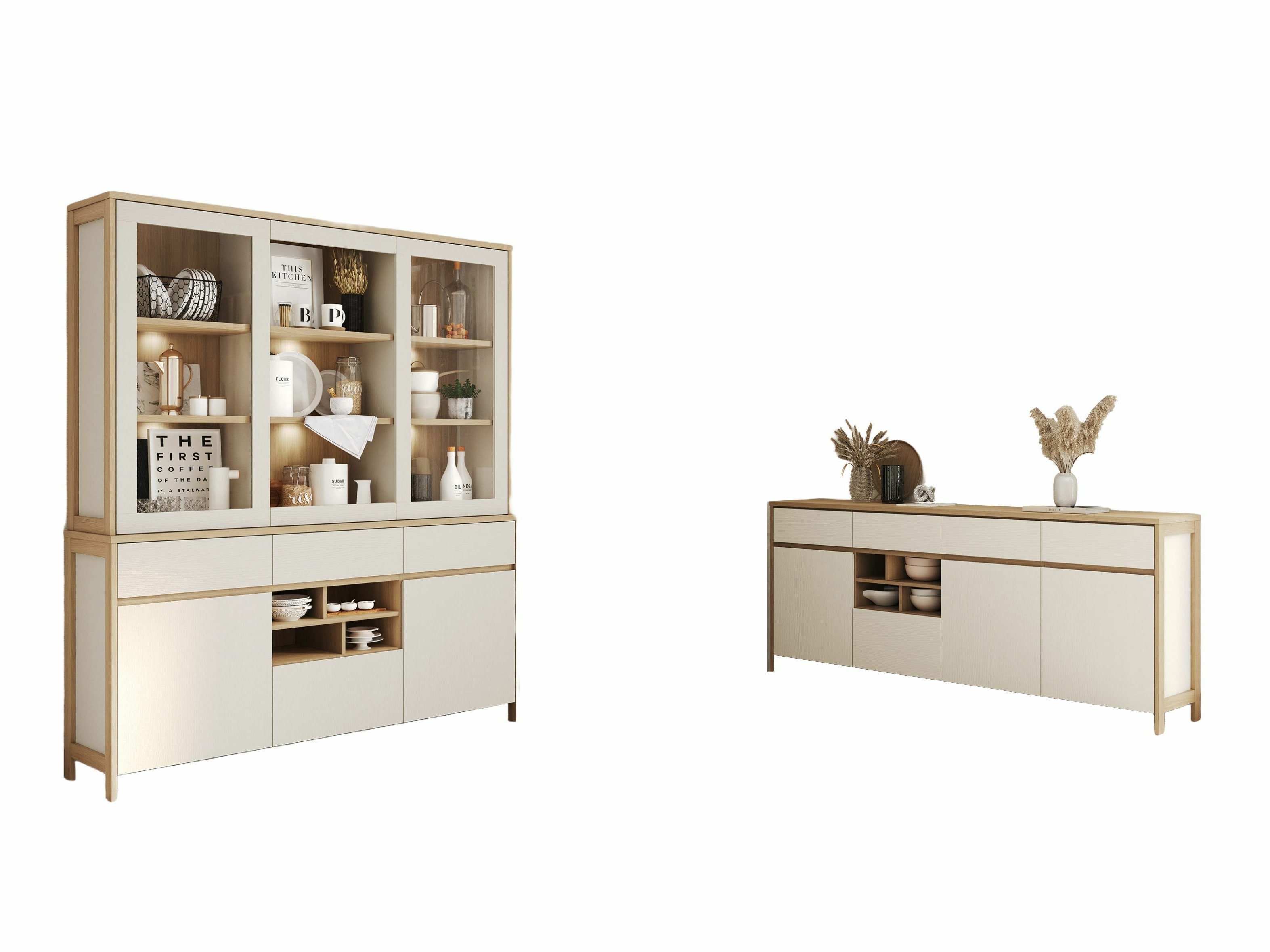 Möbel-Set Fermaru 114 (Weiss + Eichenholzoptik)