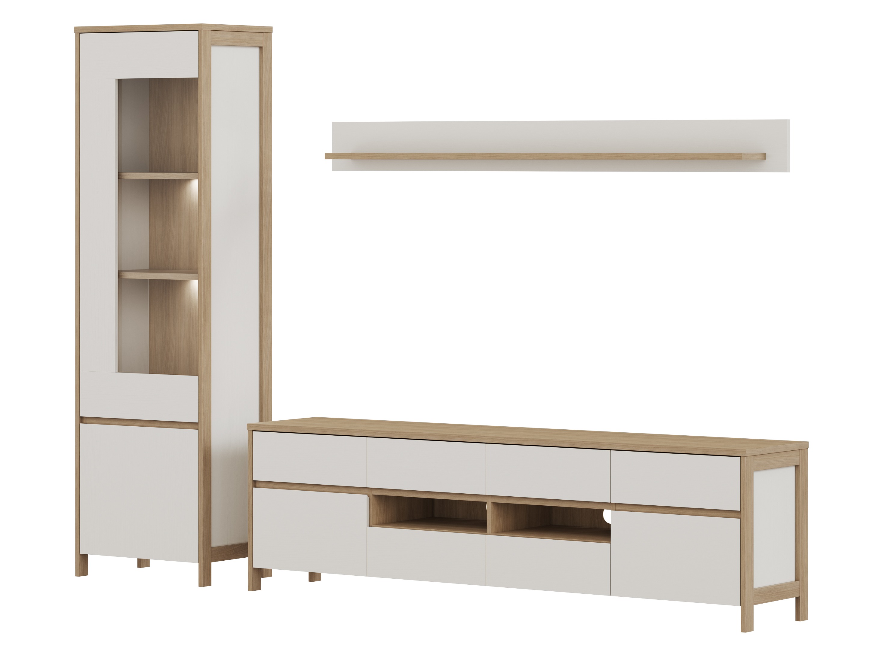 Wohnzimmer-Sets Fermaru 113 (Weiss + Eichenholzoptik)