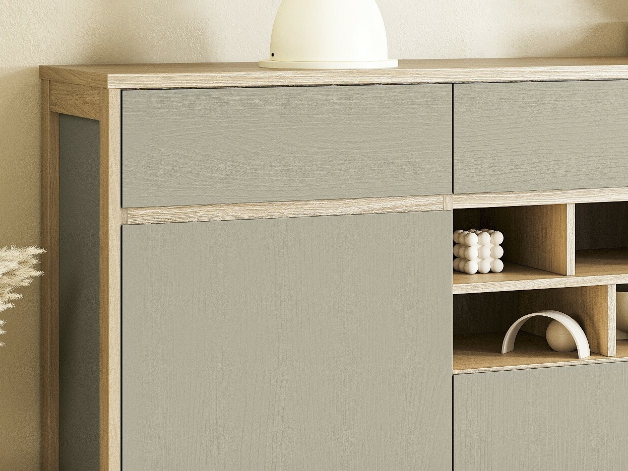 Büro-Set Fermaru 116 (Staubiges Grün + Eichenholzoptik)