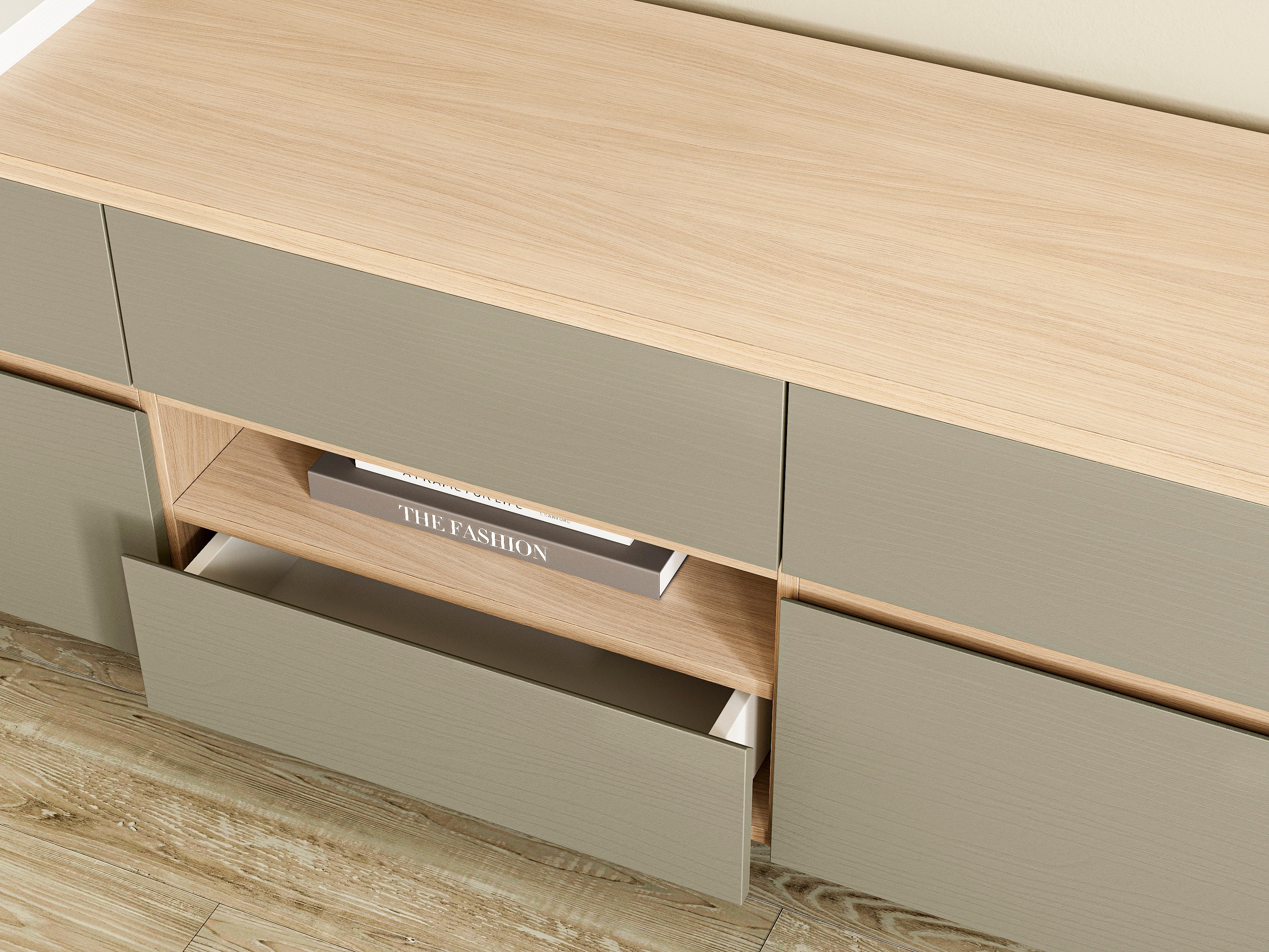 Büro-Set Fermaru 117 (Staubiges Grün + Eichenholzoptik)