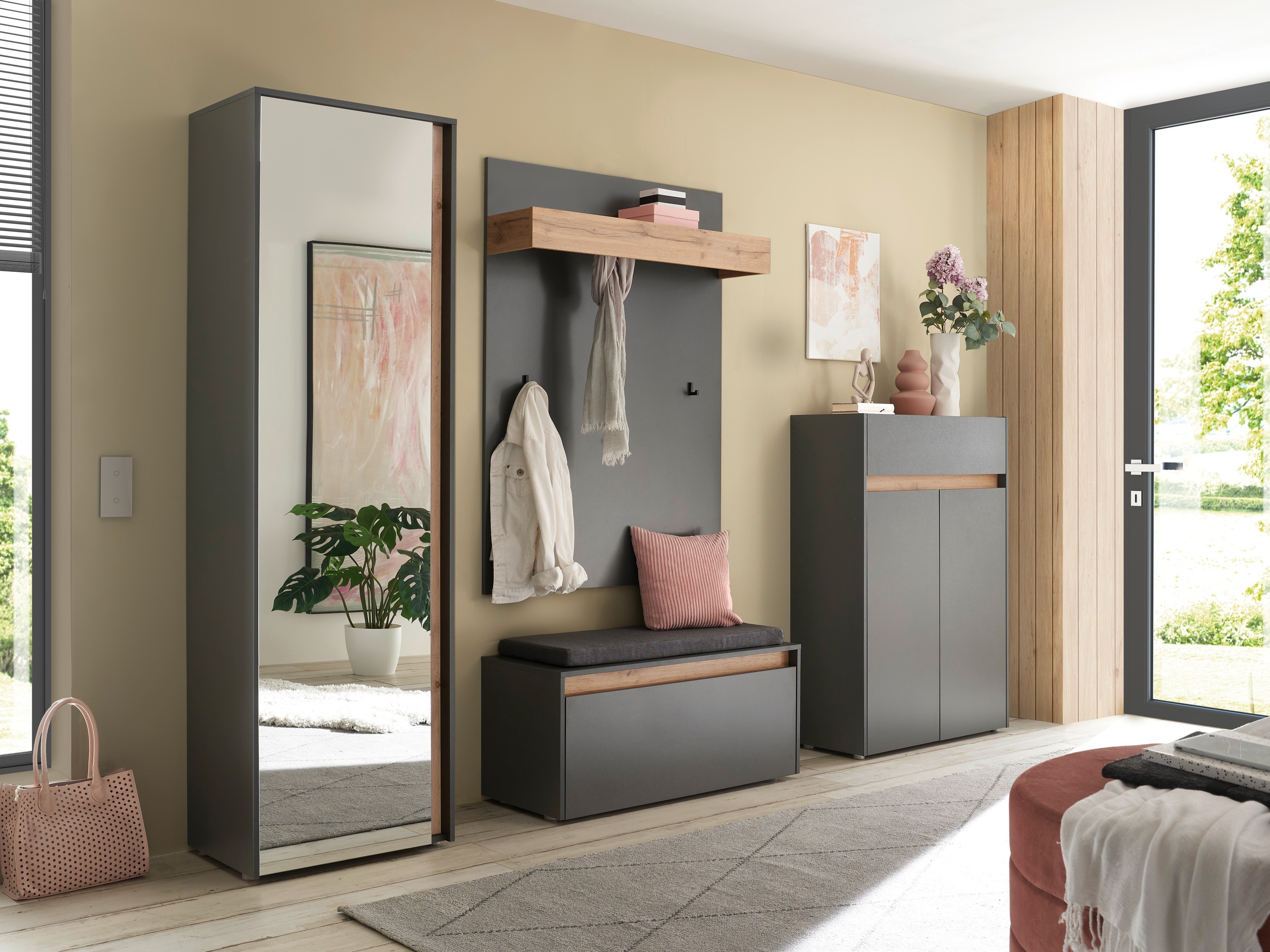 Flurgarnitur Elbsori 176 (Anthrazit + Wotan Eiche)