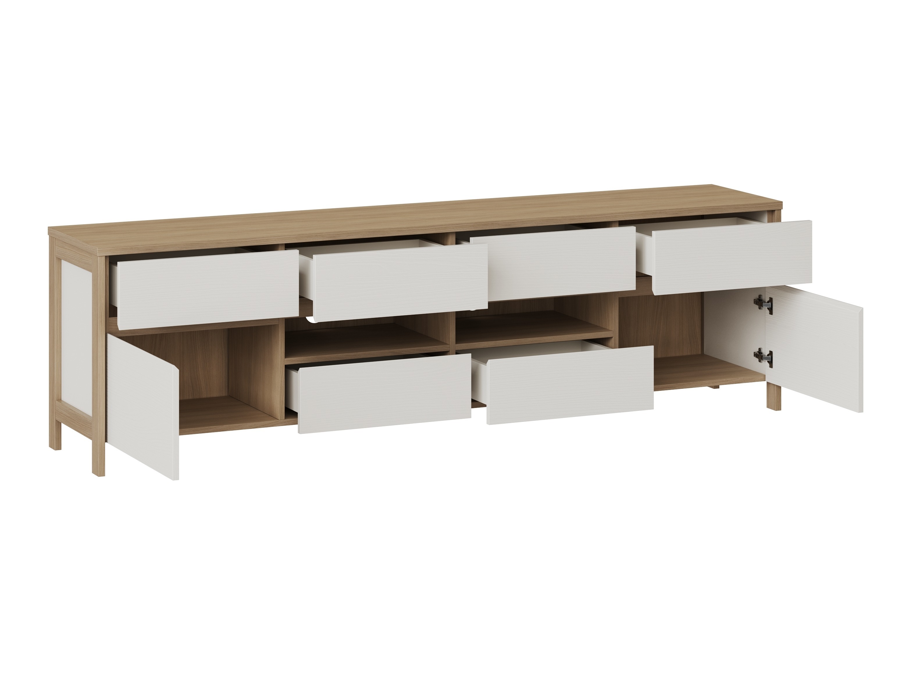 Wohnzimmer-Set Fermaru 111 (Weiss + Eiche)