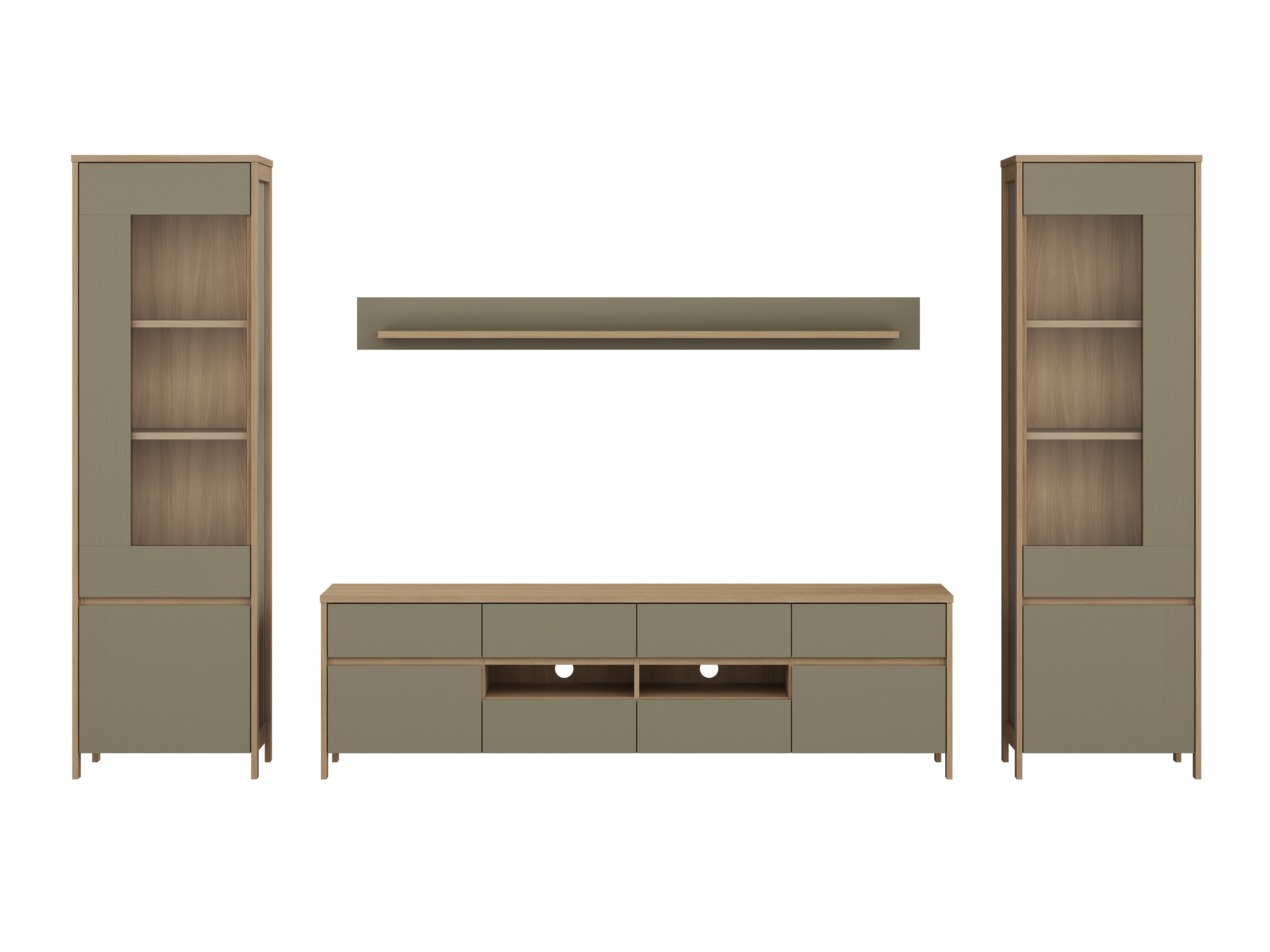 Wohnzimmer-Sets Fermaru 111 (Staubiges Grün + Eichenholzoptik)