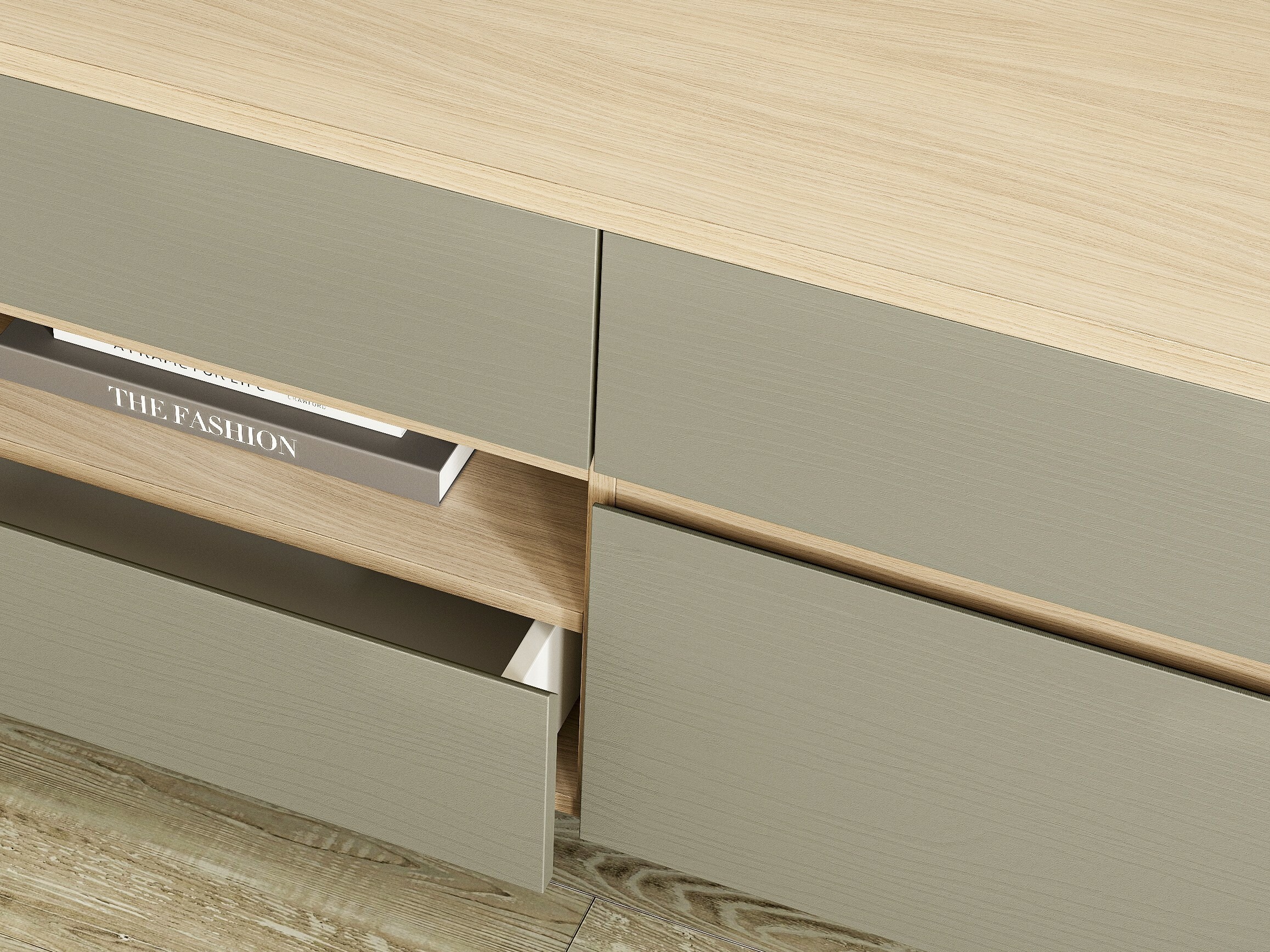 Wohnzimmer-Sets Fermaru 113 (Staubiges Grün + Eichenholzoptik)